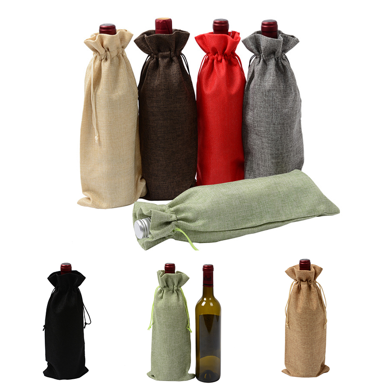 Dust-Proof Mouth Linen Wine And Champange Bottle Drawstring Bag 2