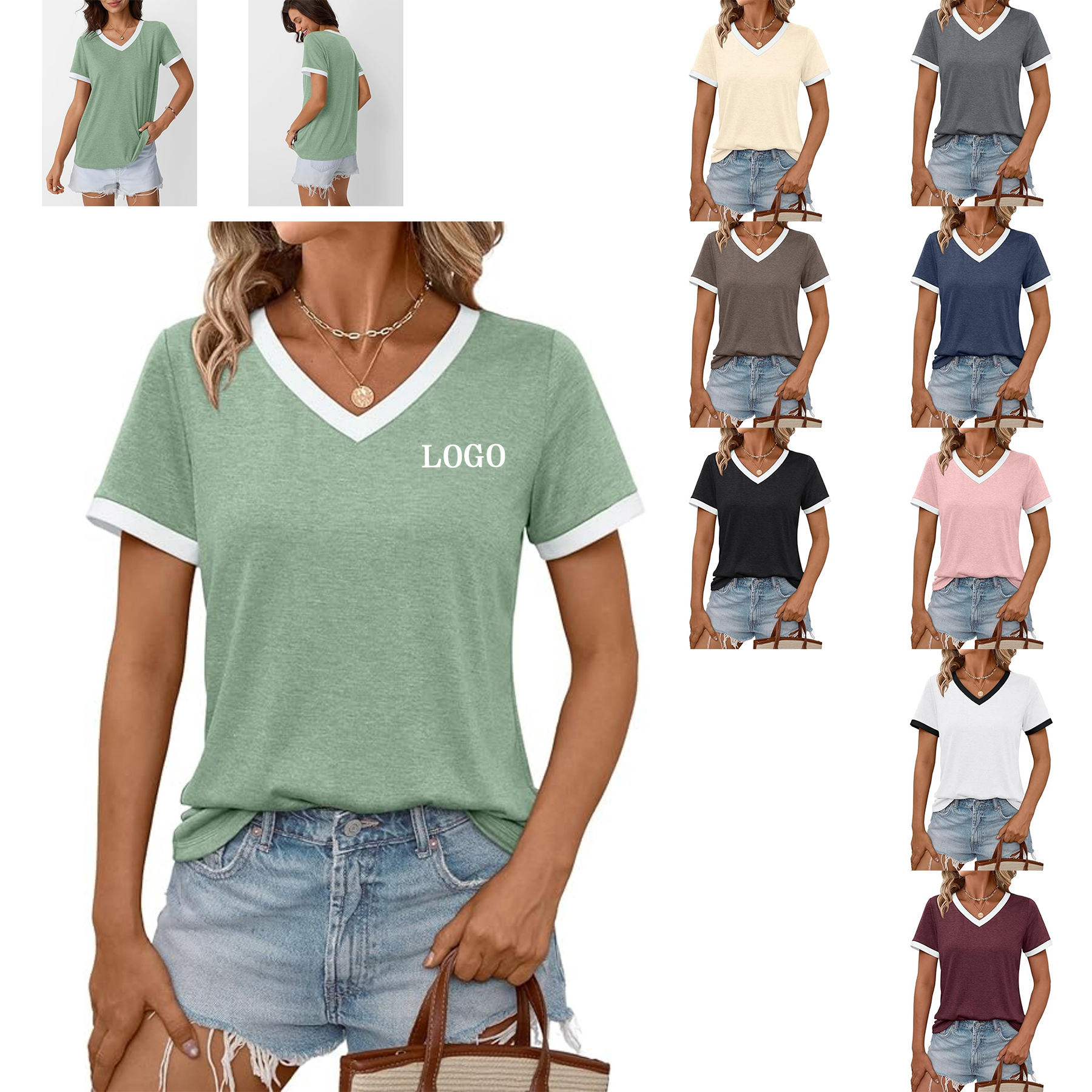Woman Casual Soft Tunic V Neck Short Sleeve 9