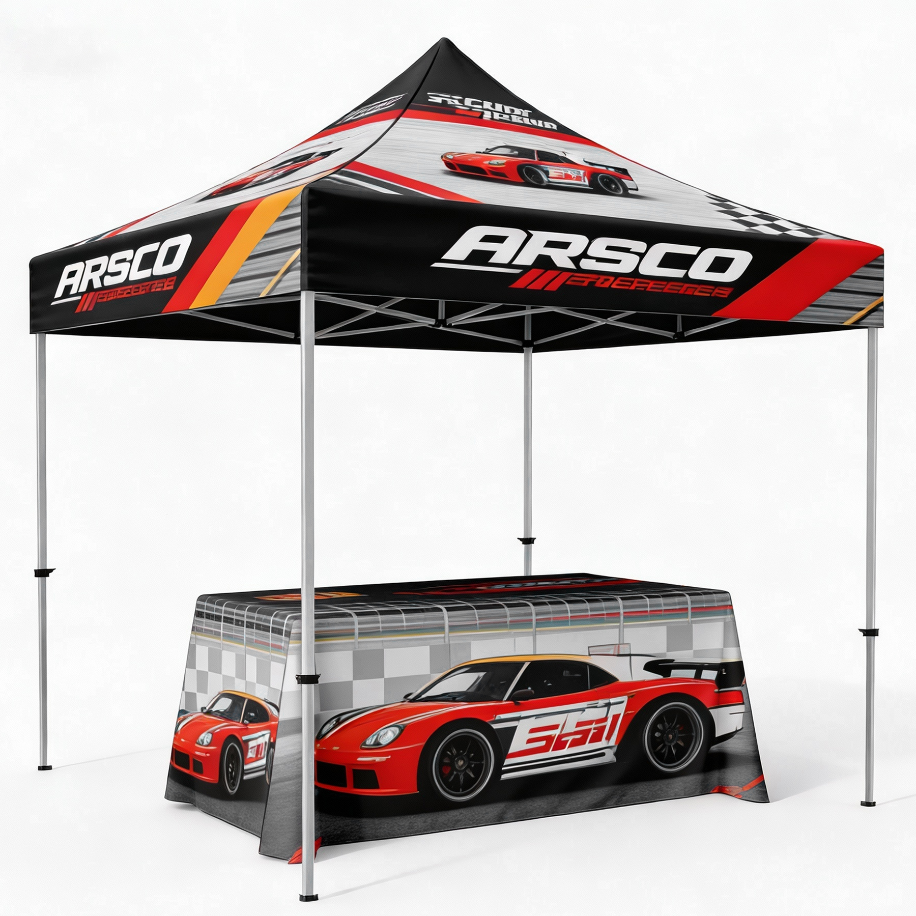 10'x10' Deluxe White Steel Frame, Dye Sublimation Canopy & 6' Table Cover 8