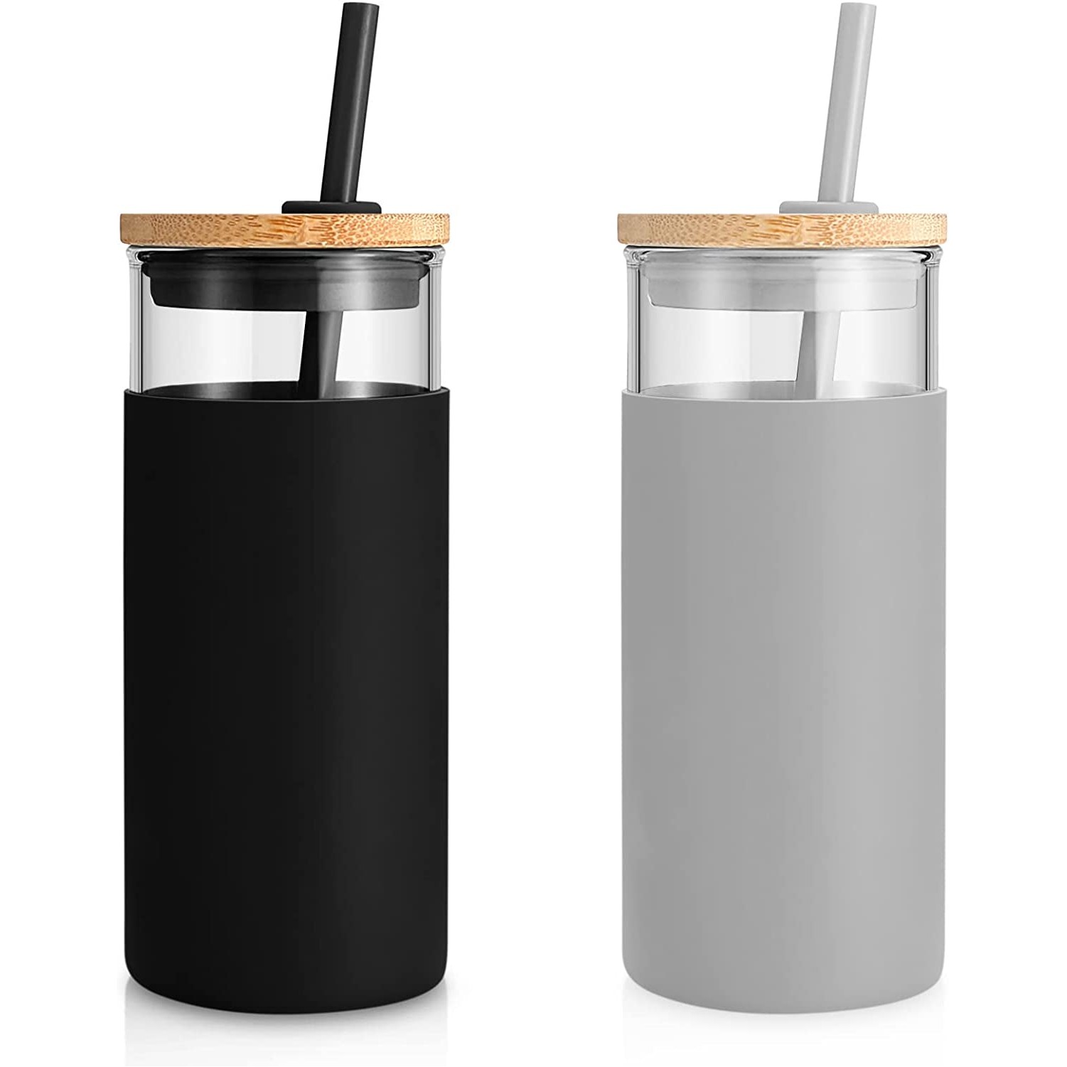 20Oz Glass Tumbler Straw Silicone Protective Sleeve Bamboo Lid - Bpa Free 5