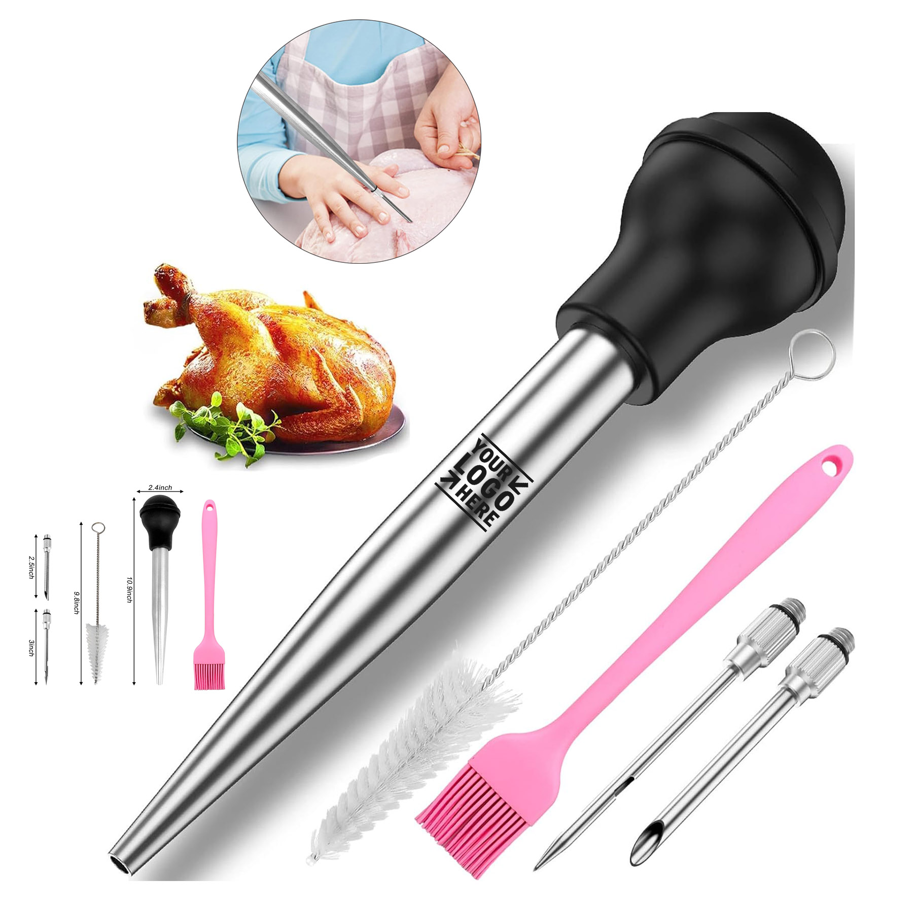 304 Food Grade Stainless Steel Meat Turkey Cooking Baster Syringe 2