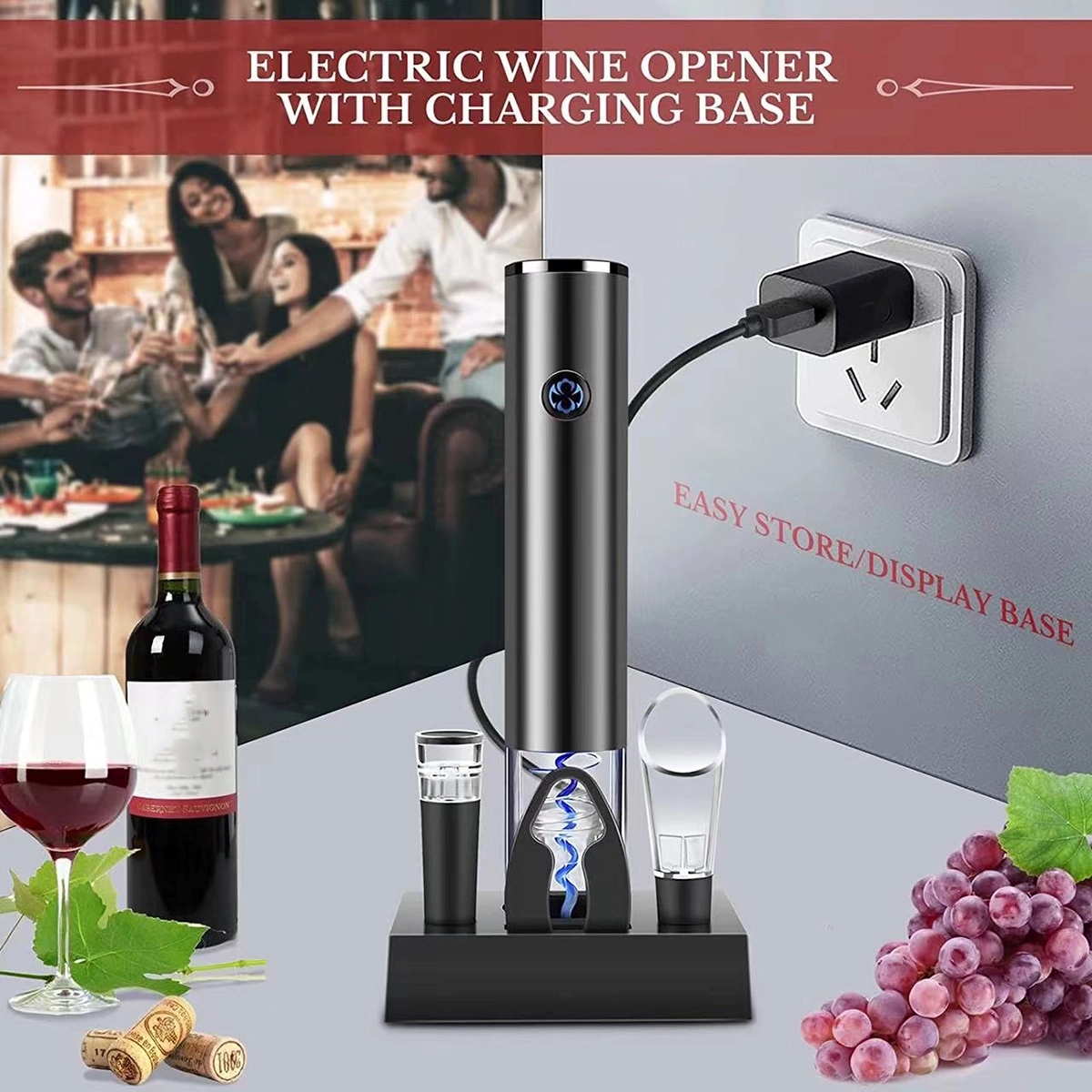 Electric Wine Opener With Base Set 3