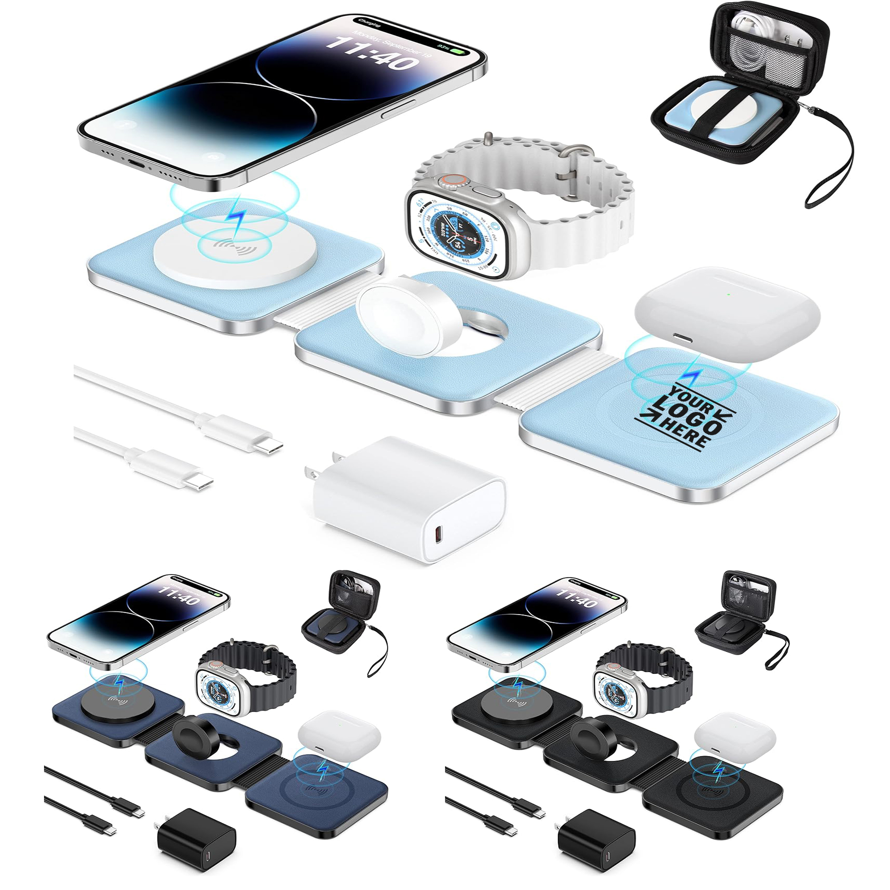 3 in 1 Travel Magnetic Charging Station Foldable Wireless Charger Included PD20W Adapter 2