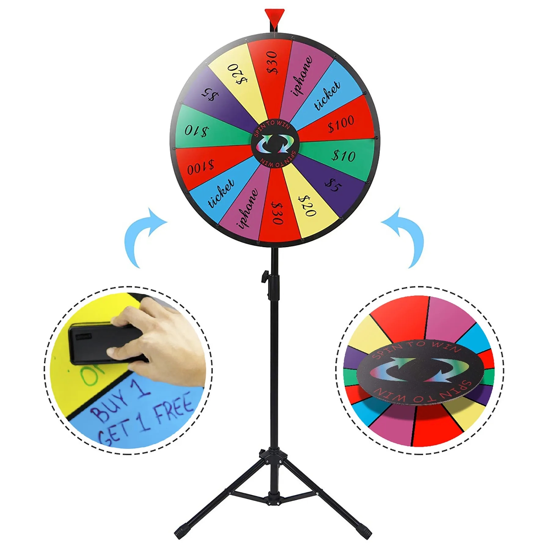 24" Color Prize Wheel , Folding Tripod Floor Stand 1