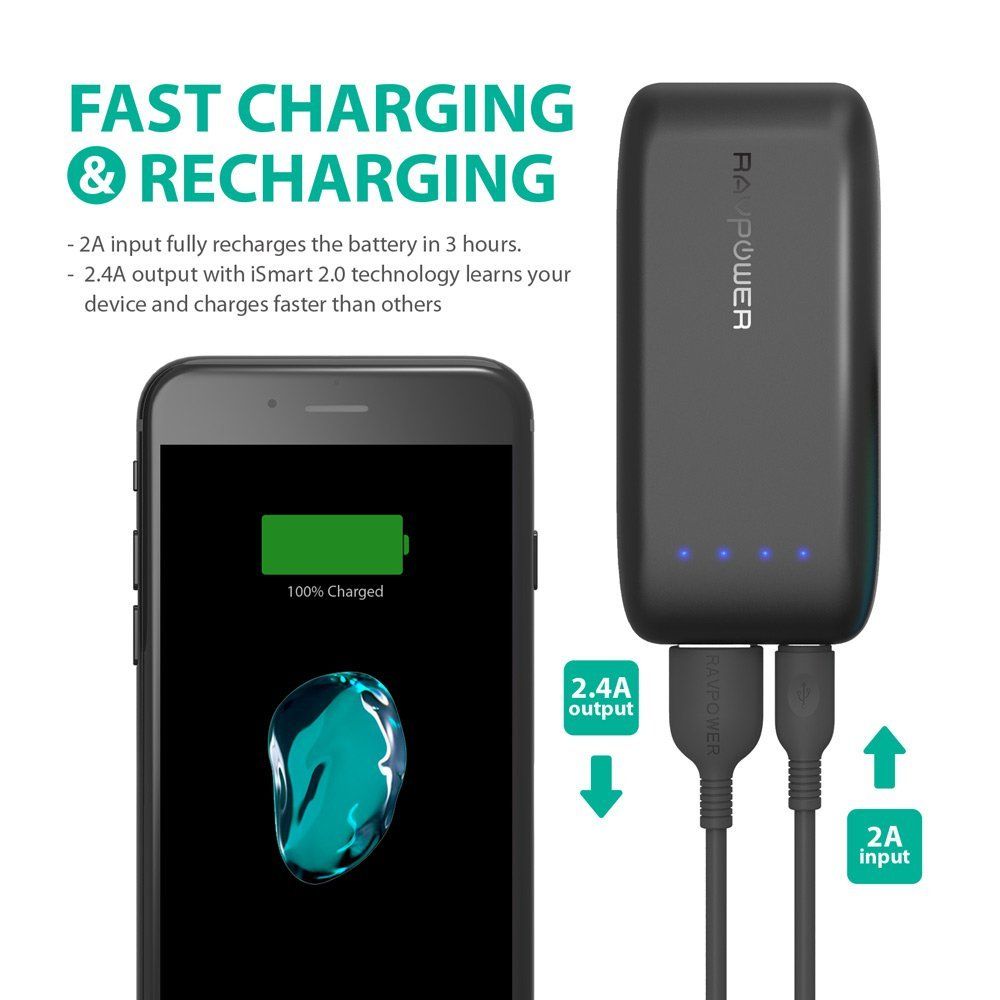 Prudential RAVPower Palm Size Compact Power Bank - 6700mAh 4
