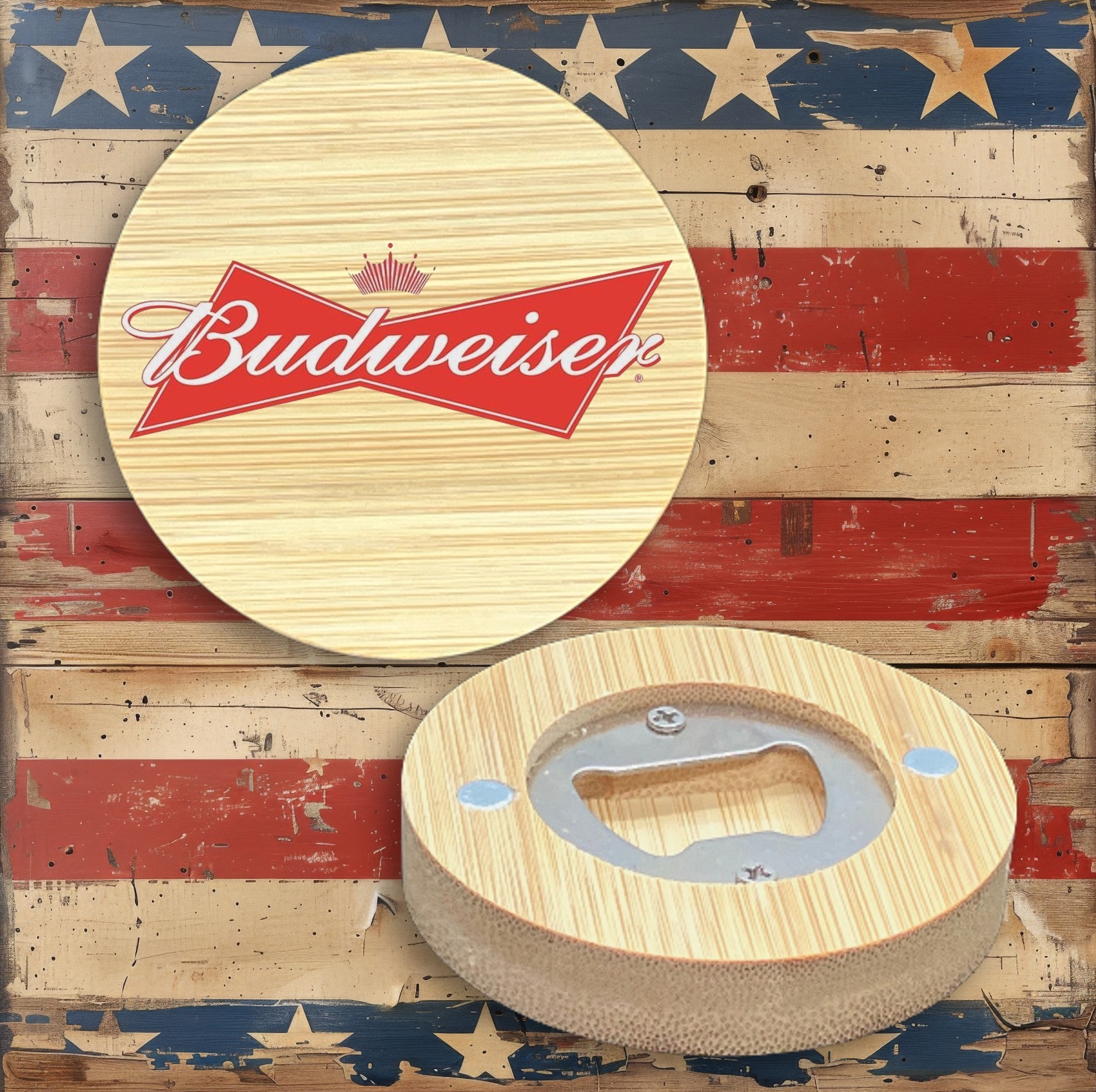 2.5" Round BAMBOO Bottle Opener Magnet 24