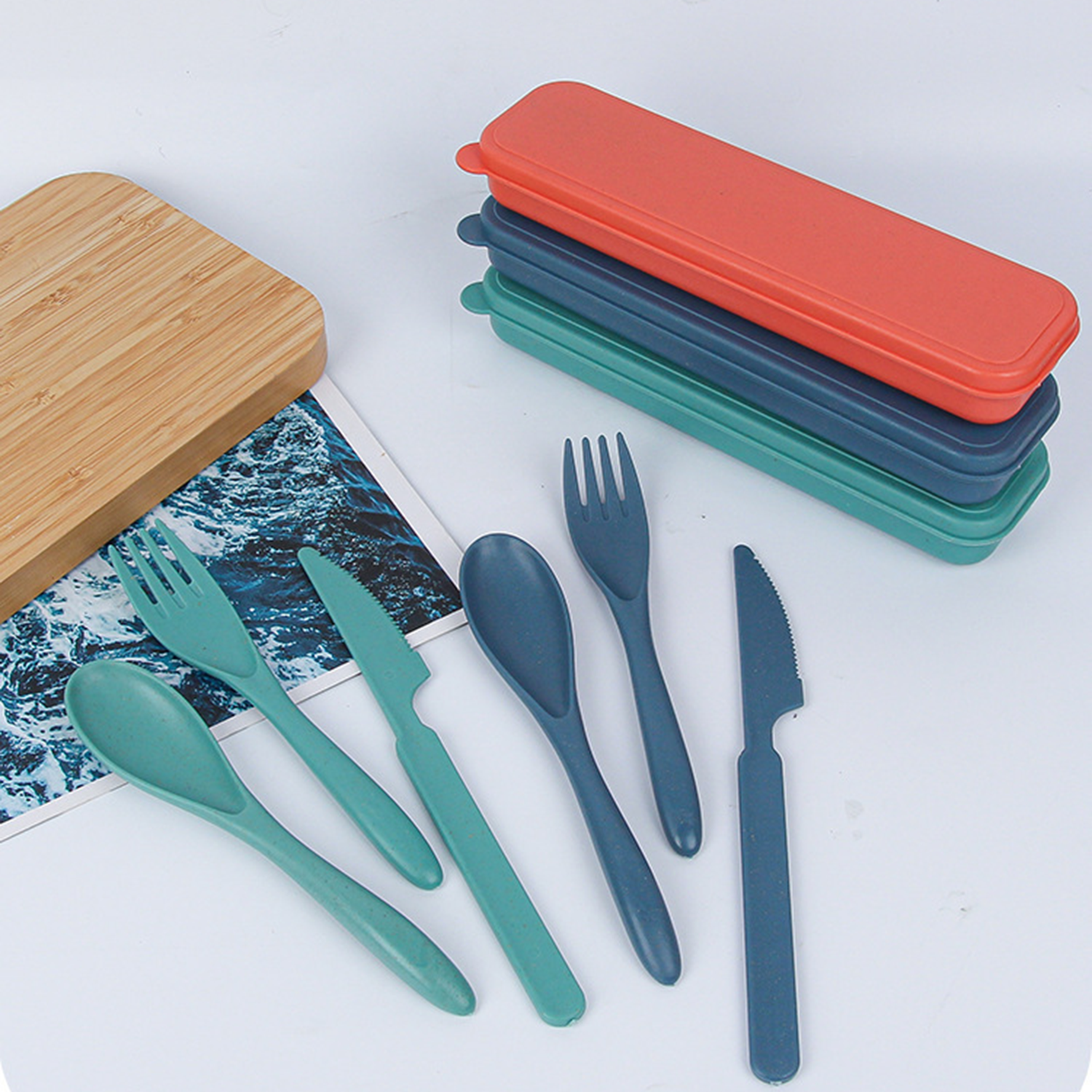 Wheat Straw Spoons Knives Forks Set with Case 4
