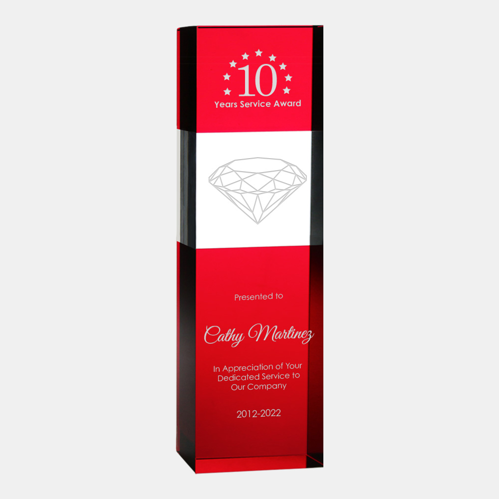 RED/CLEAR COLUMN OPTIC CRYSTAL AWARD 5
