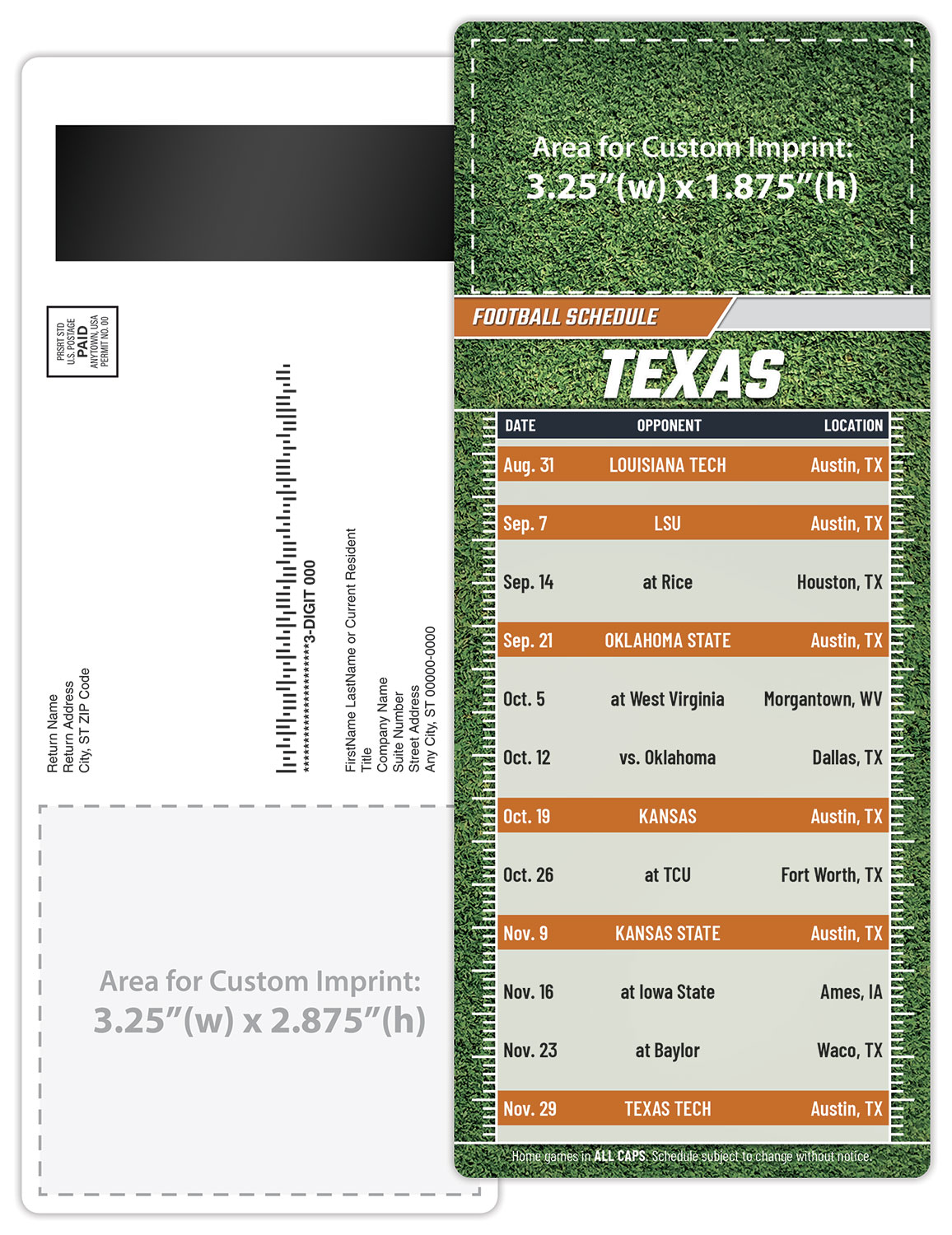 Football Schedule Laminated Card/Postcard with Magnet Strip 3.5x8.5 - 14 pt. 2