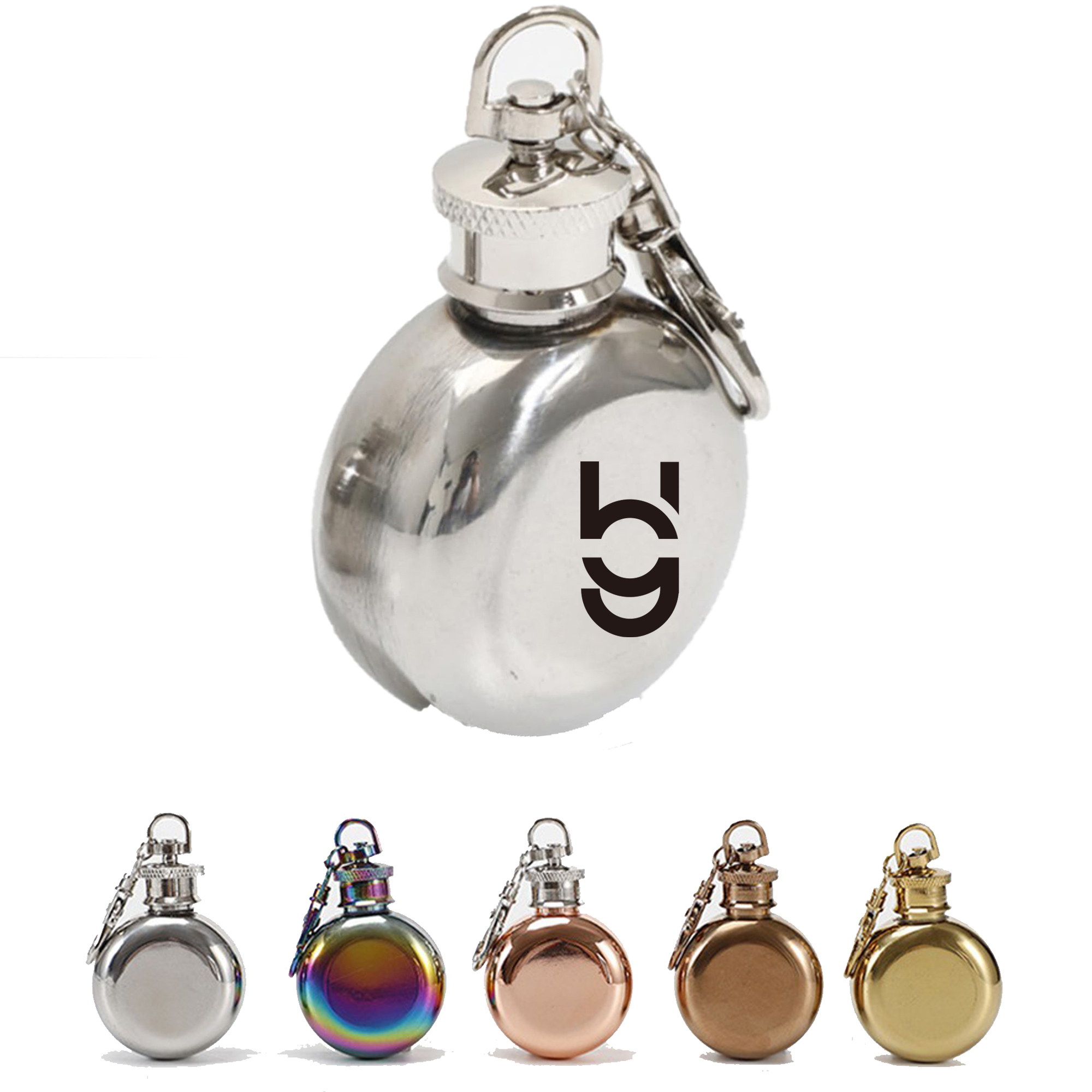 Mini Round Stainless Steel Flask with Keychain 8