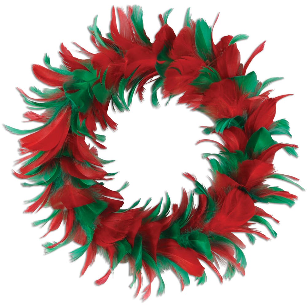 Feather Wreaths - Red & Green 8" 2