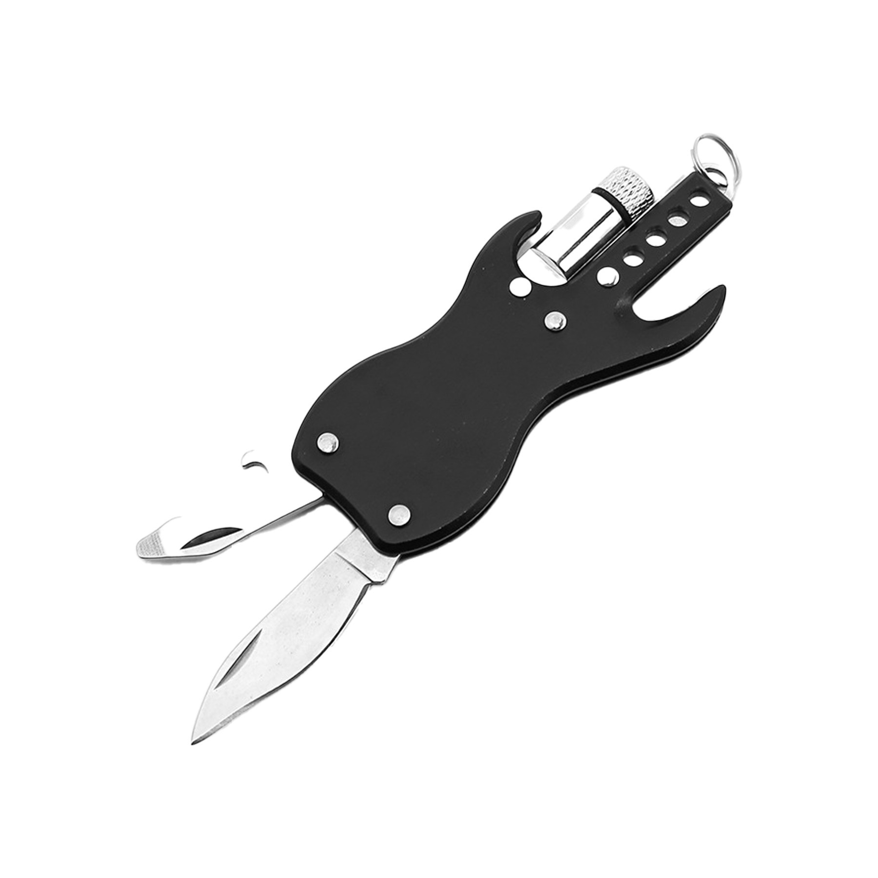 Multifunctional Guitar Shape Key Opener Folding Knife With LED 2