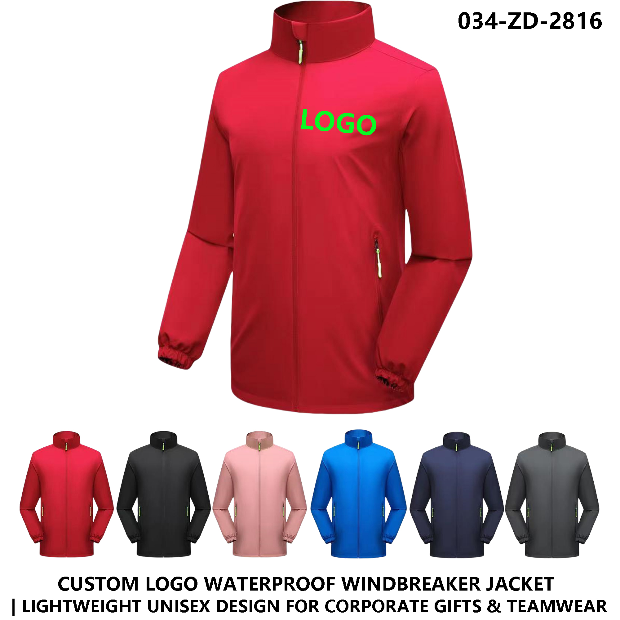 Unisex Custom Logo Stand Collar Windbreaker Jacket - Outdoor Use 2