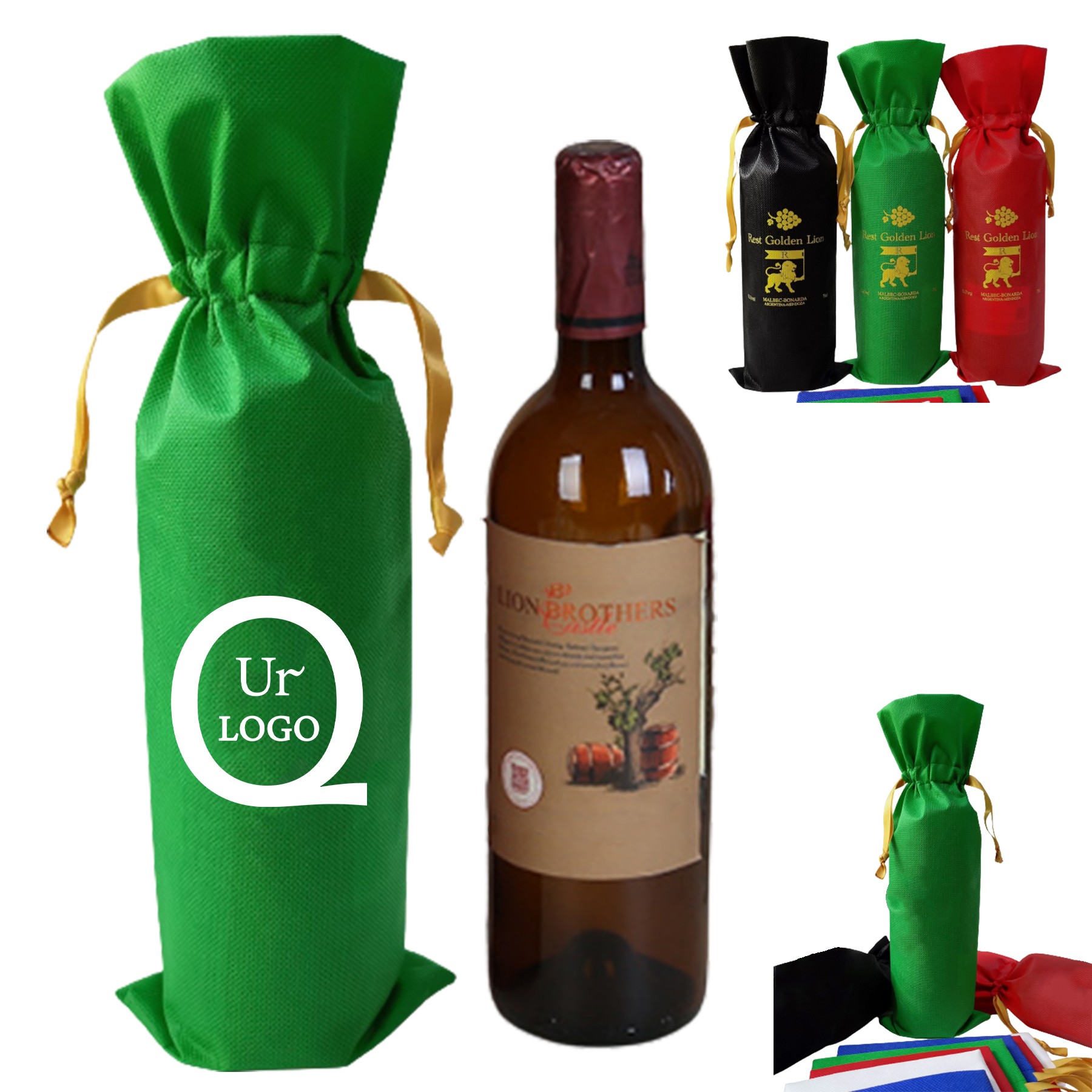 Single Bottle Wine Non-Woven Drawstring Bag