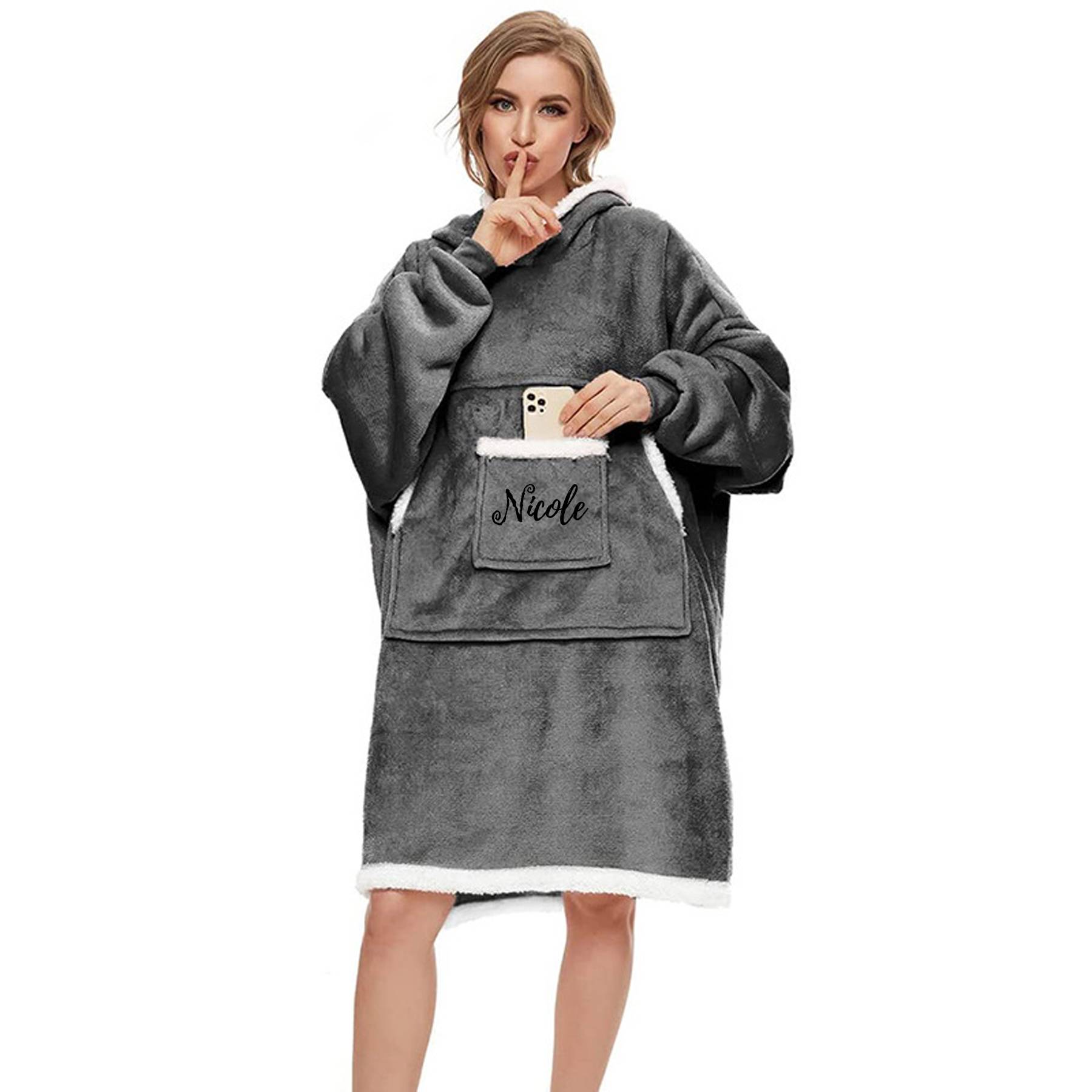 Oversized Microfiber Wearable Blanket, custom hoodie or sweatshirt with logo imprint 2