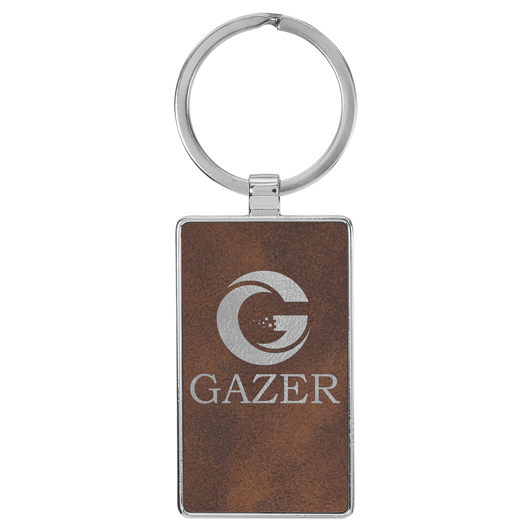 2 3/4" x 1 1/4" Leatherette/Metal Rustic/Silver Rectangle Keychain 1