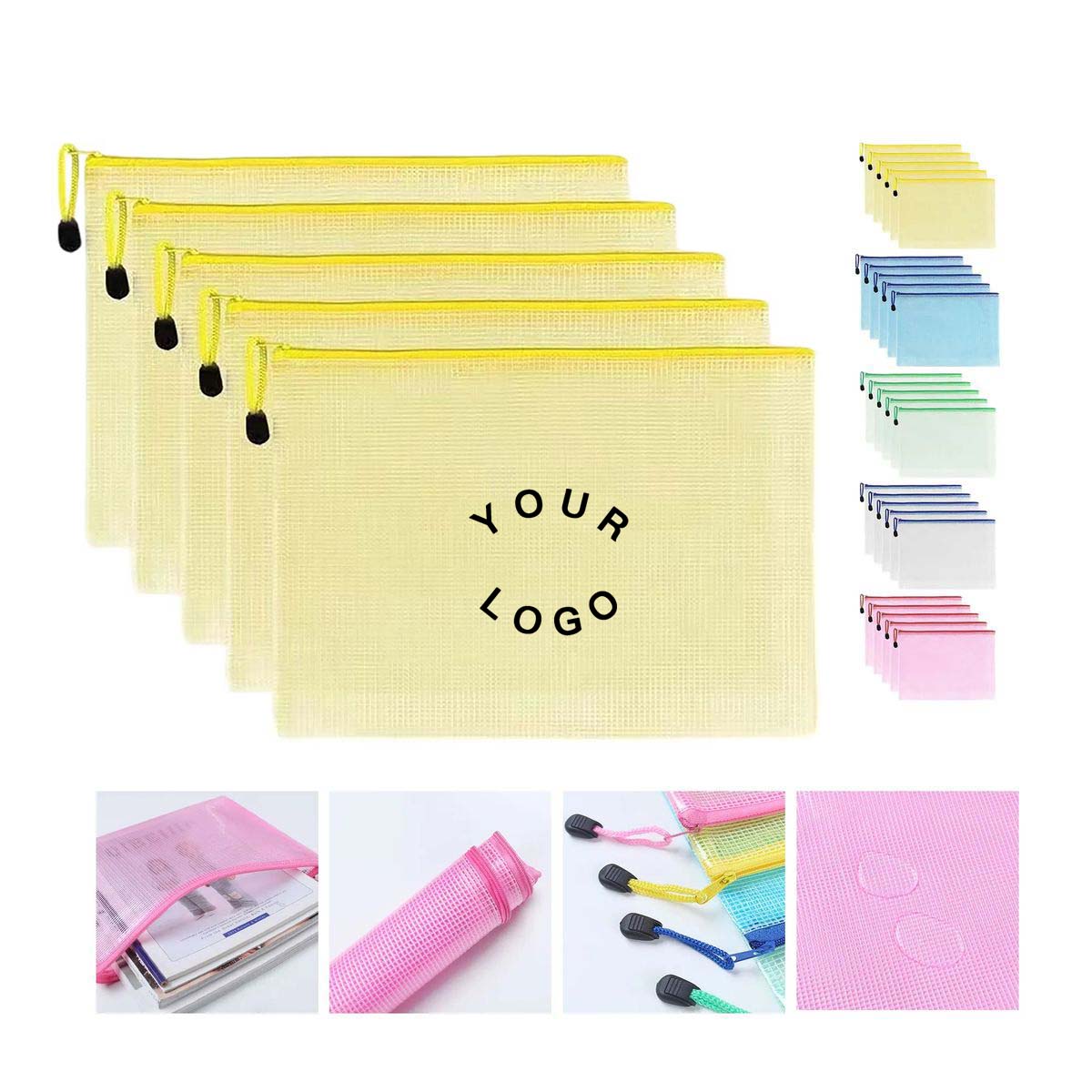 A4 PVC Zipper File Bag Transparent Grid Design 6