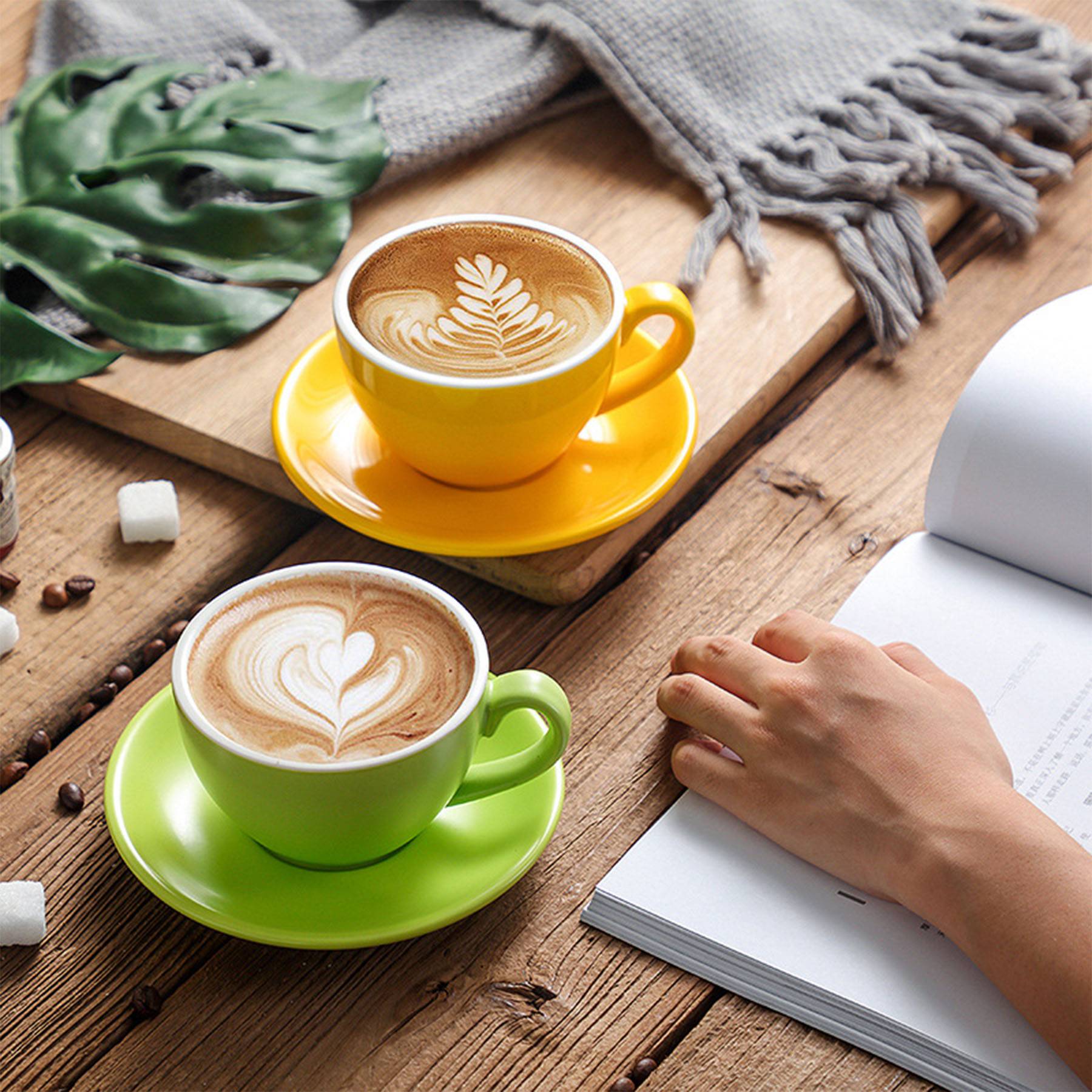 Ceramic 7.7oz multi-color coffee cup and saucer set 4