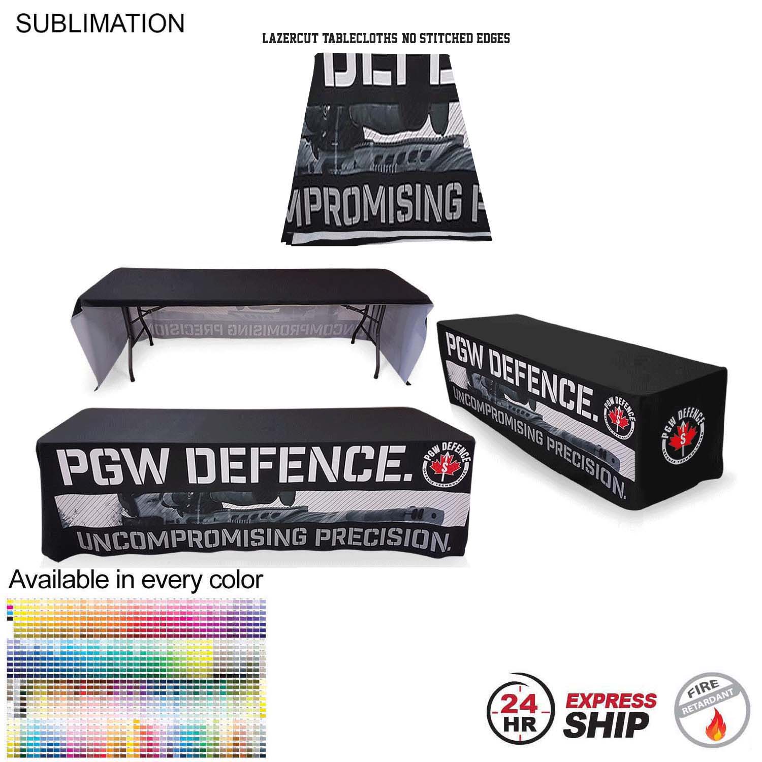 24Hr Express Ship - 8' LazerCut 3-Sided Sublimated Tablecloth, Drape Style, Open Back 3