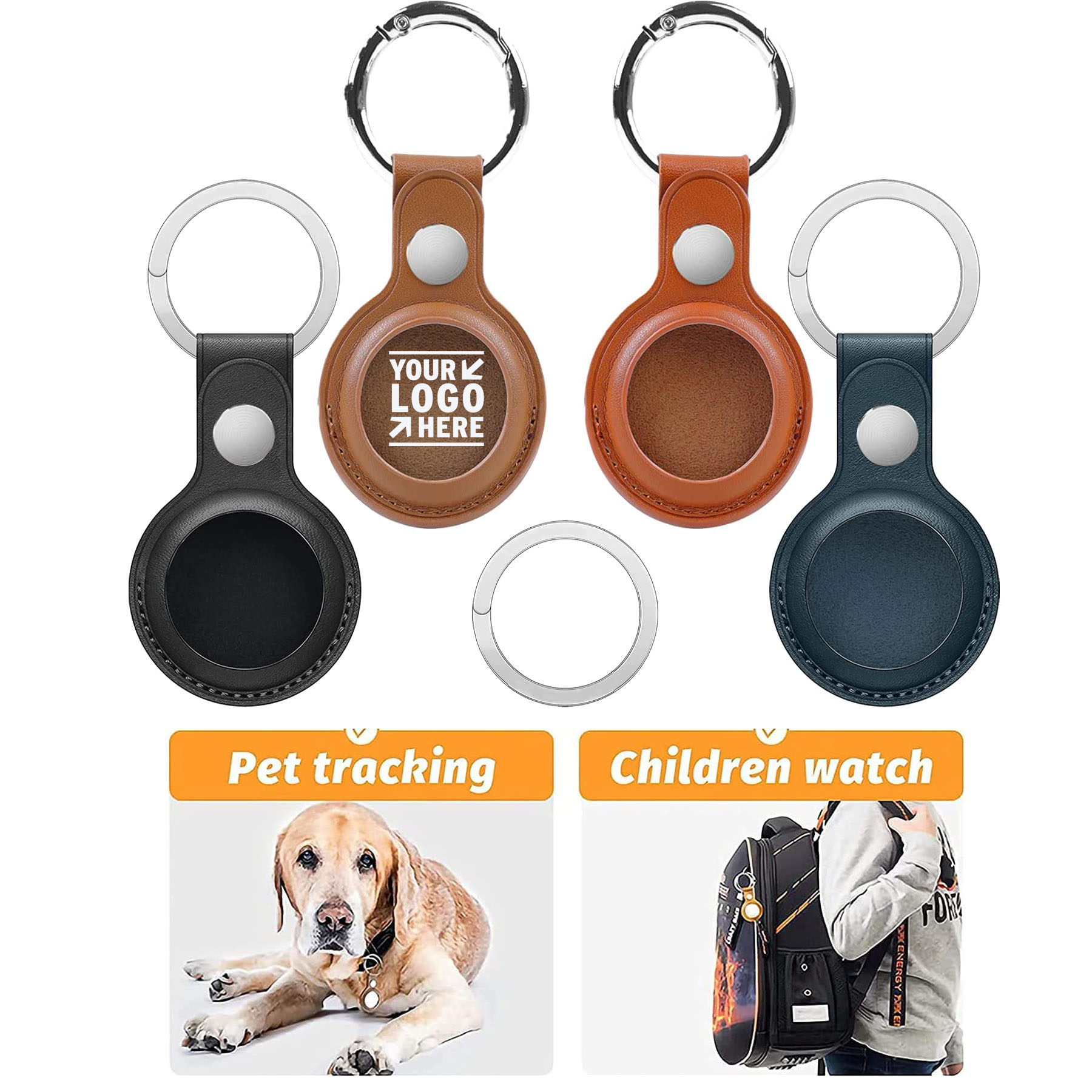 Genuine Leather AirTag Case with Keychain
