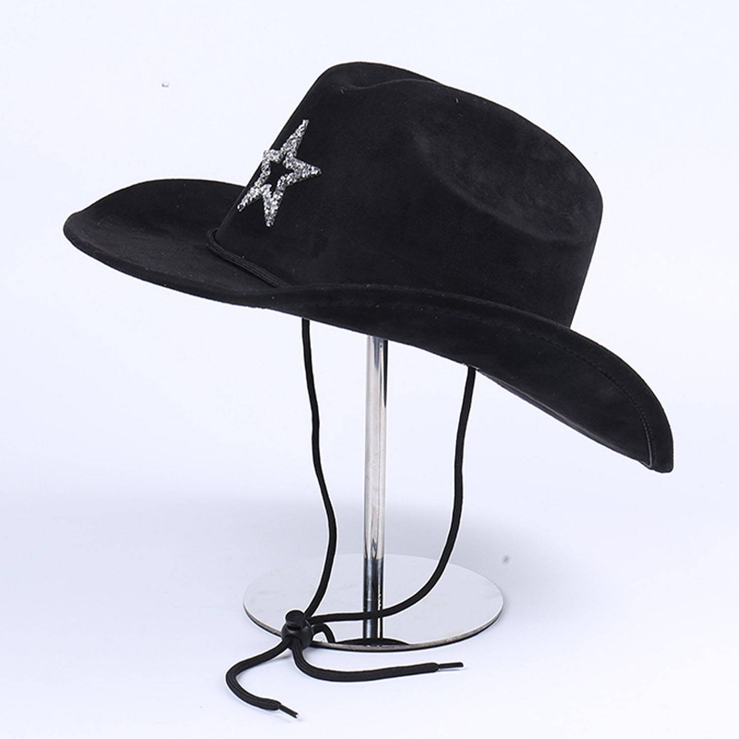 Rhinestone Star Suede Cowboy Hat with Adjustable Drawstring 6