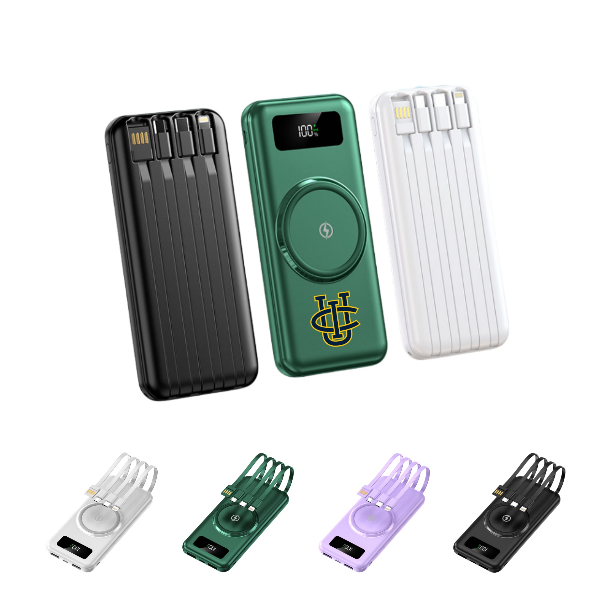 Fast Wireless Charging Portable Power Bank w/4 Built-In Cables 10