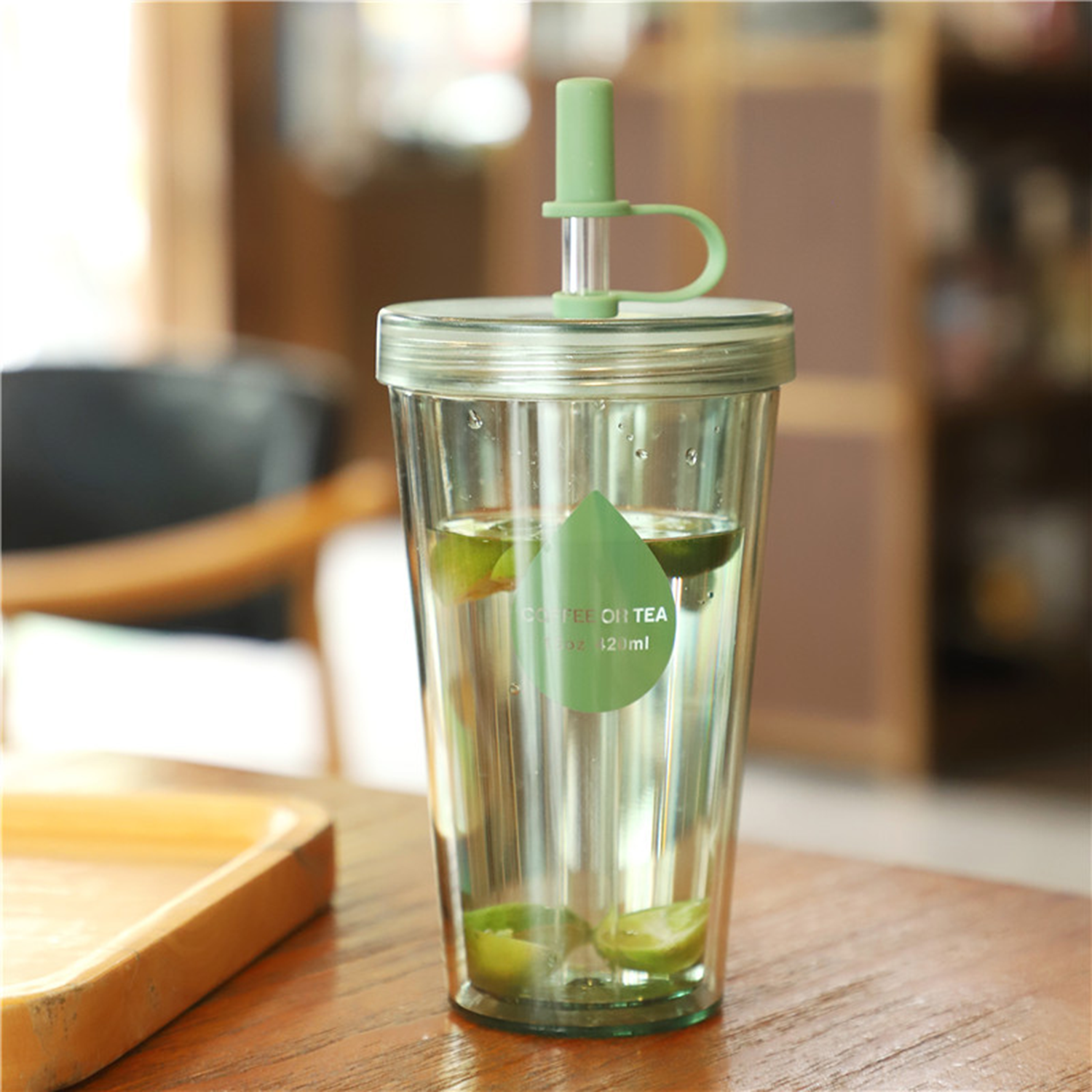 14.2oz Double Wall Insulated Tumbler Coffee Cup With Straw 3