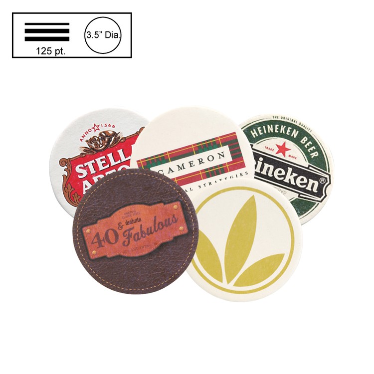 3.5" Circle Heavy Weight (125 pt) Pulpboard Coaster w/ 4 Color Process Printing (CMYK)