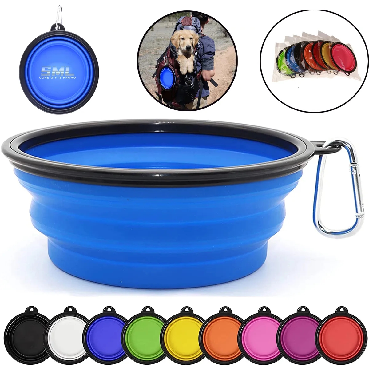 34oz Portable Collapsible Pet Bowl Carabiner Clip 2