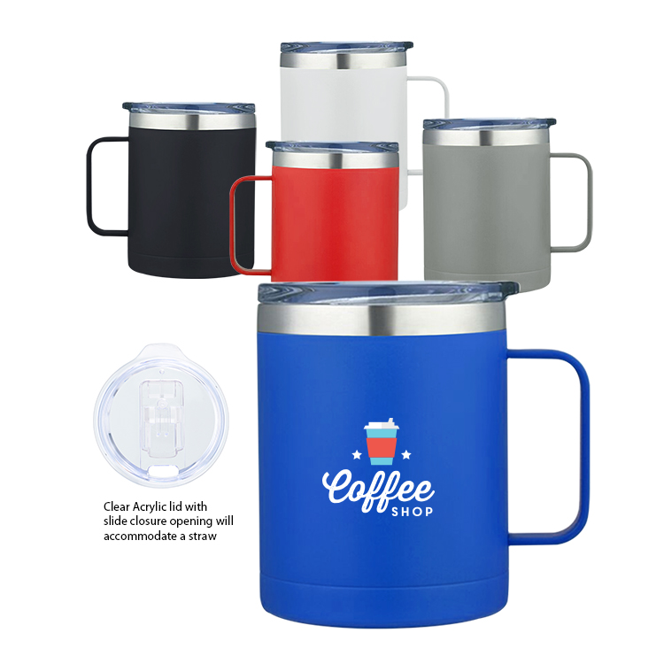 Glamping 14 oz. Double-Wall Stainless Mug w/Clear Acrylic Sliding lid 13