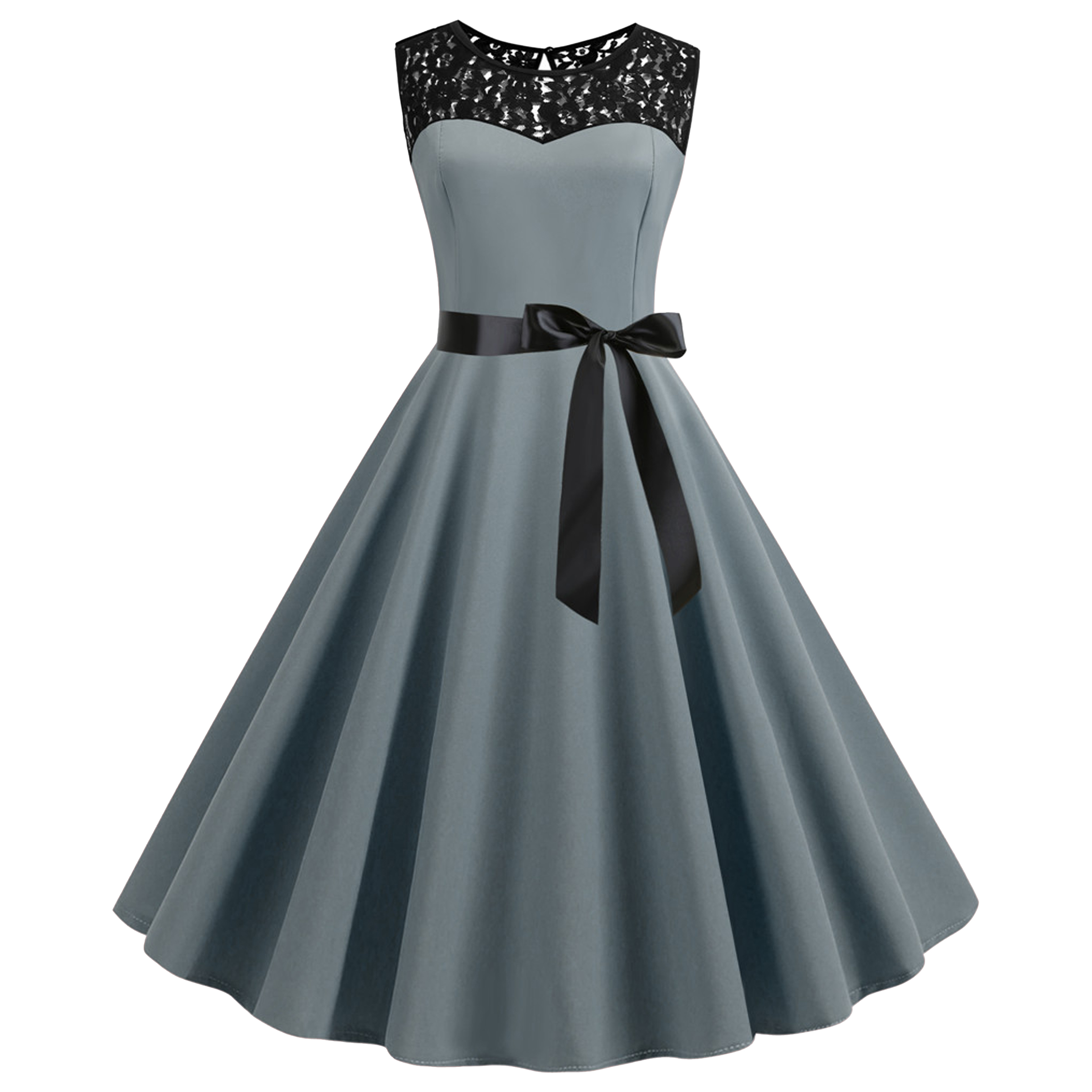 Polyester Retro Sleeveless Lace Patchwork Dress 10