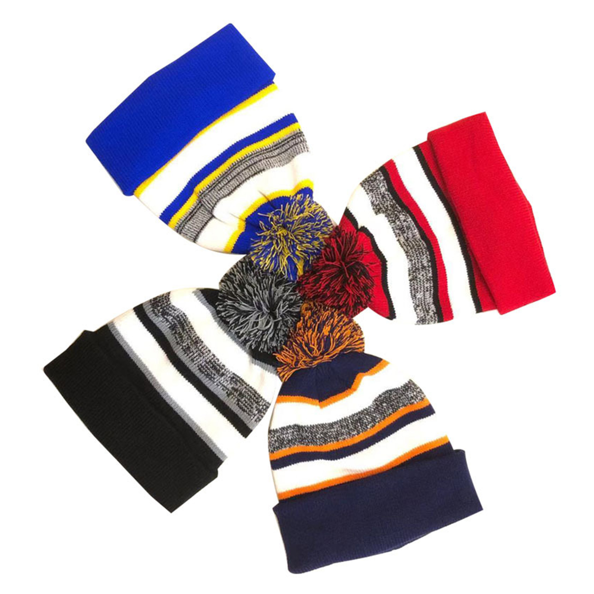 Custom Made Pom Striped Knitted Cuffed Beanie With Logo 2