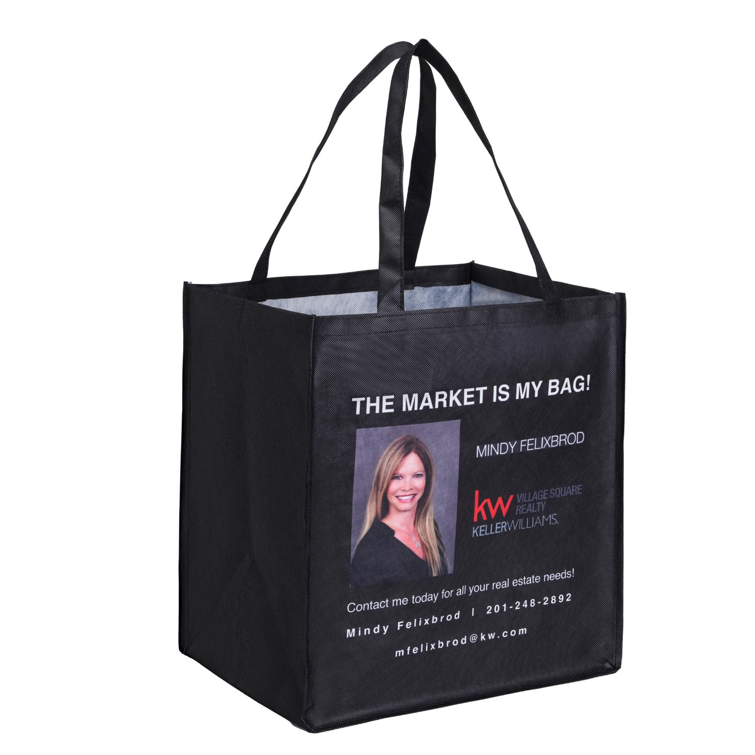 Rock'it 3-Day Sublimated PET Non-Woven Grocery Tote Bag w/ Gusset - 2 Sided (13" x 15" x 10") 2