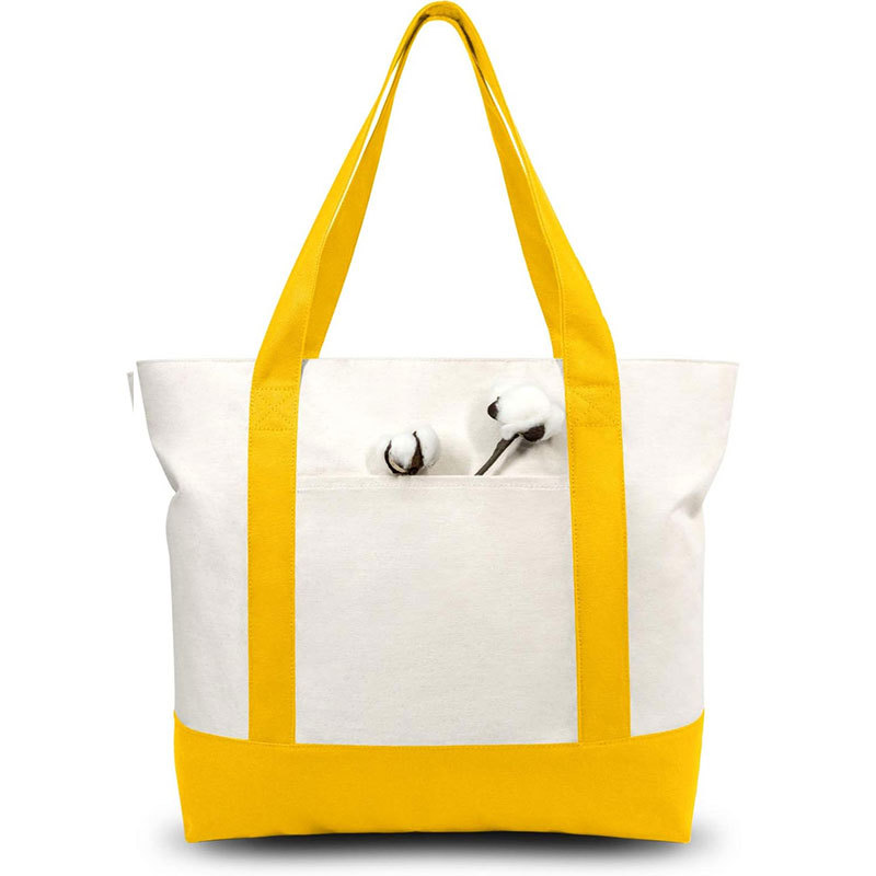 12 oz Cotton Canvas Zipper Boat Tote Bag W/ Front Pocket 9