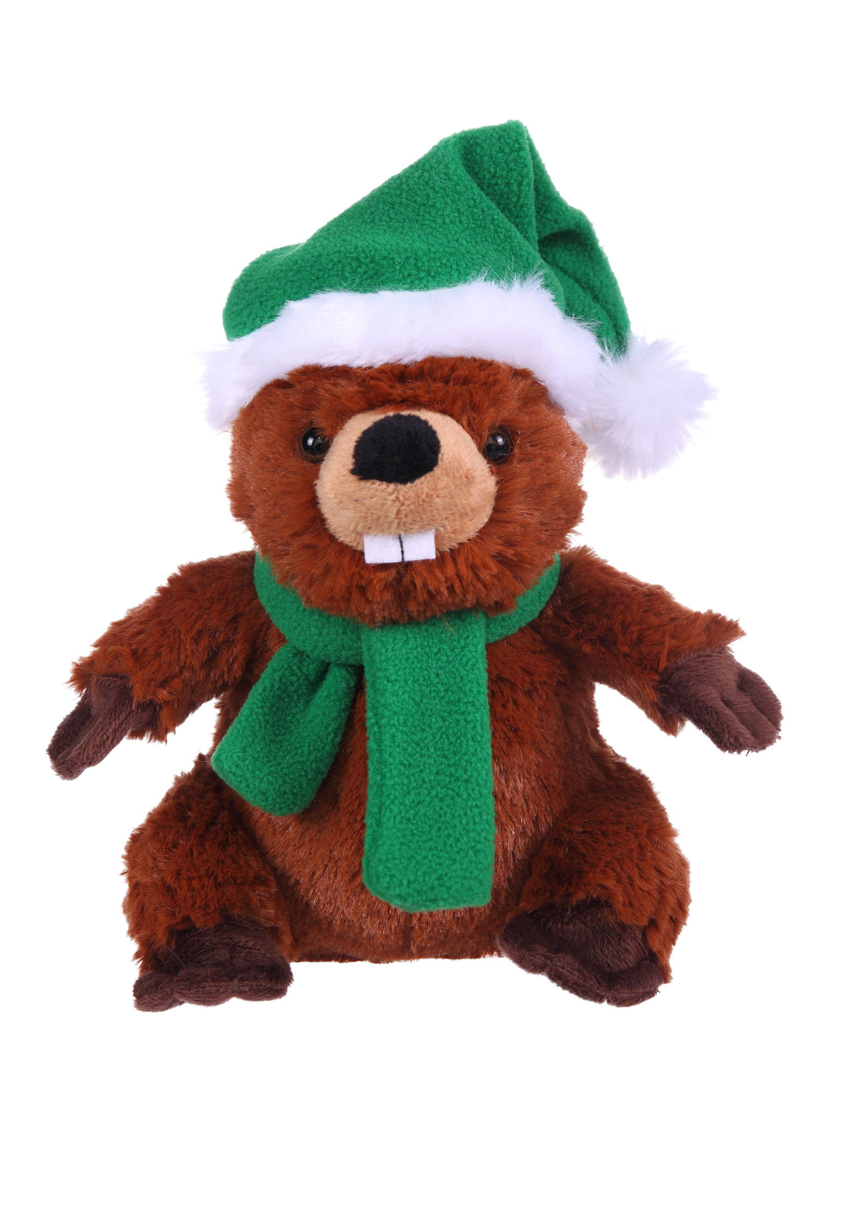 Soft Plush Beaver with Christmas Hat and Scarf