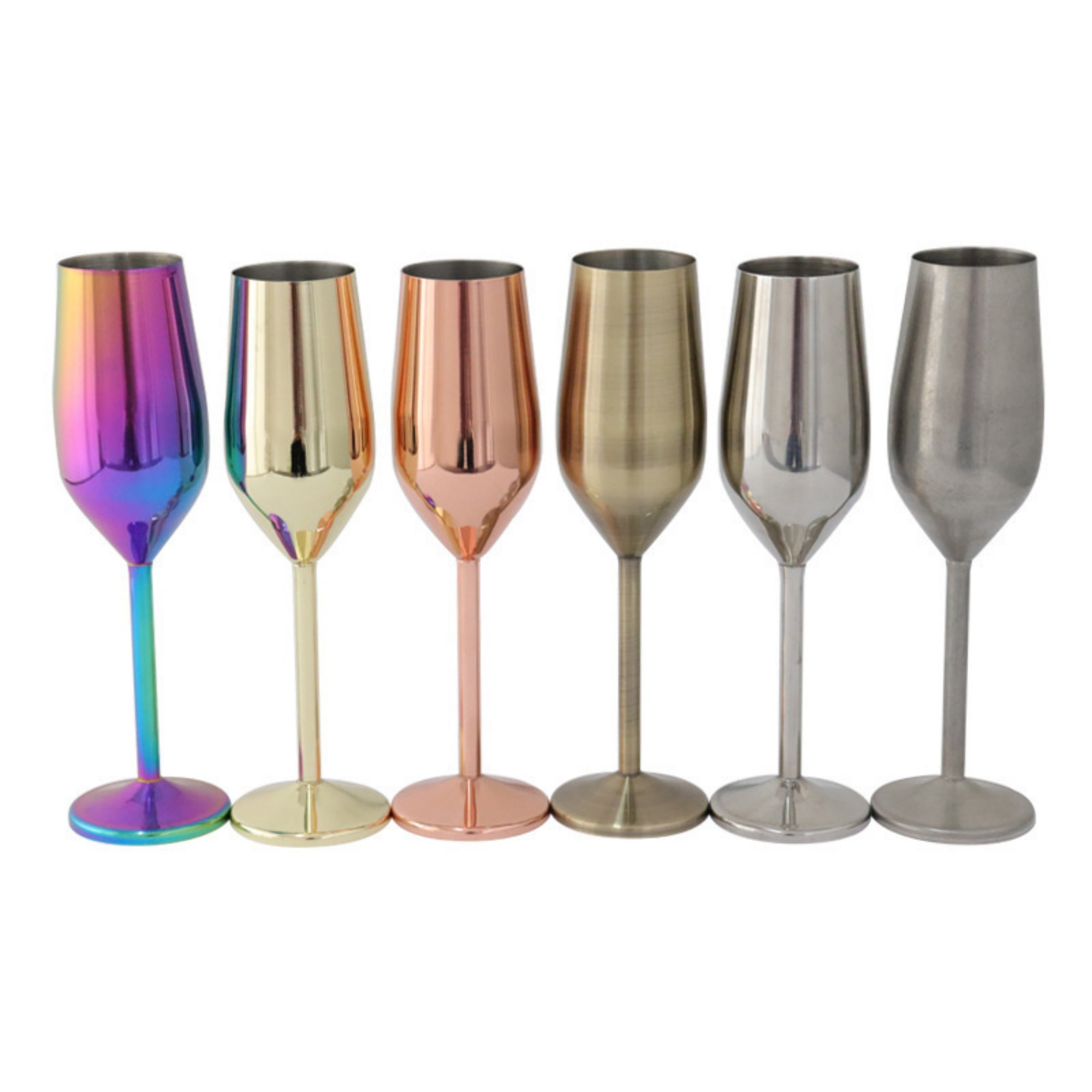 2 Pack 6oz Stainless Steel Champagne Flutes Glass 2