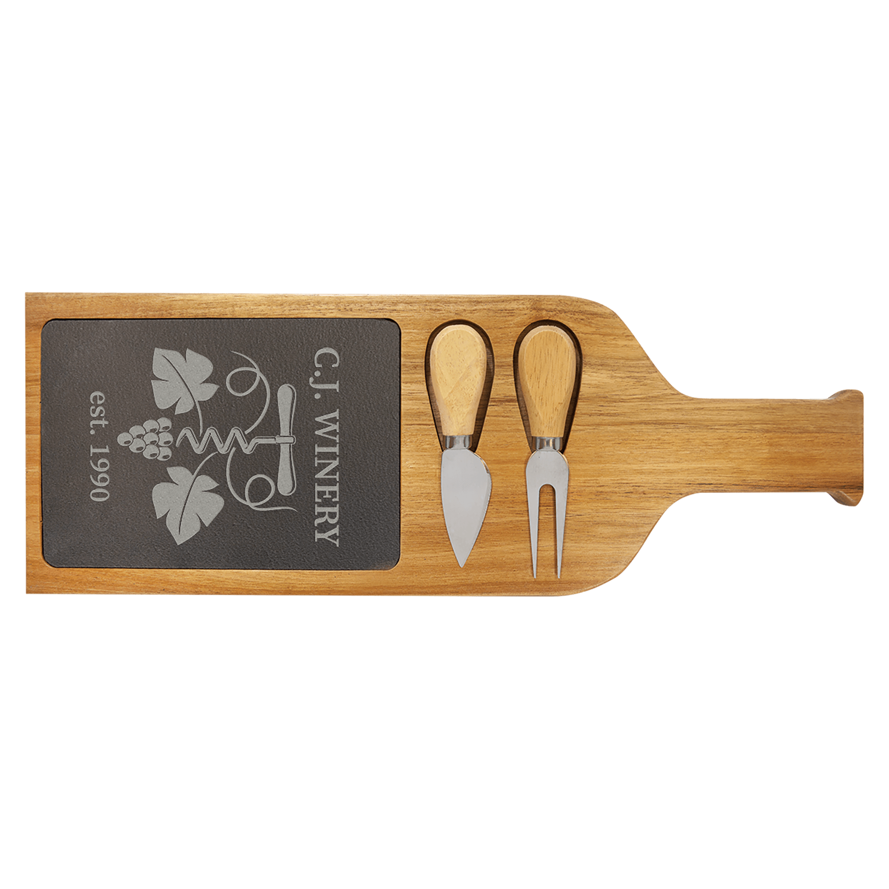 17" x 6" Acacia Wood/Slate Serving Board with Two Tools