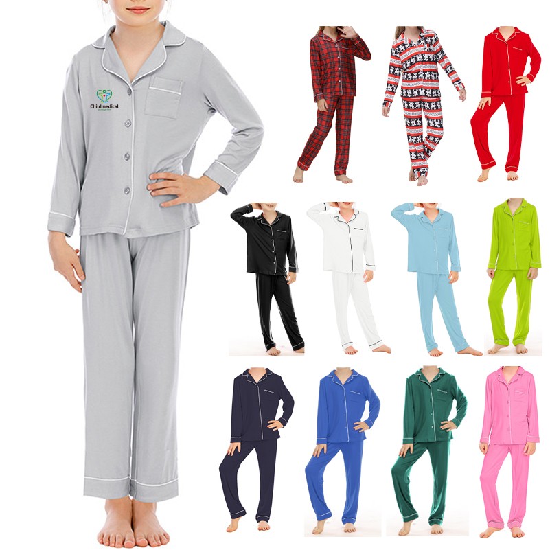 Cotton Plain Boys Girls Pajamas Red Kids Pajamas 2