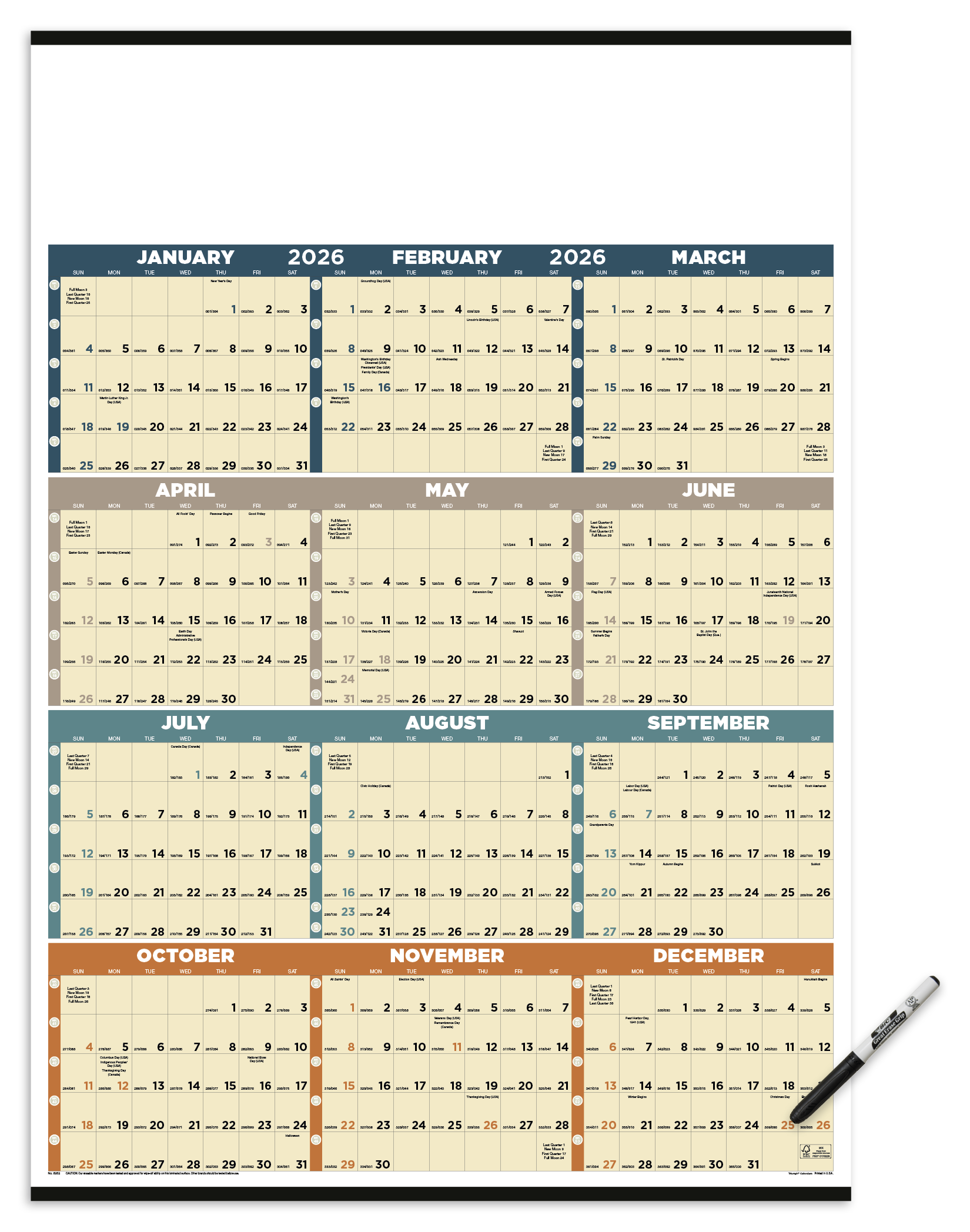 Triumph® Calendars Time Management Span-A-Year (Laminated w/Marker) Calendar 1