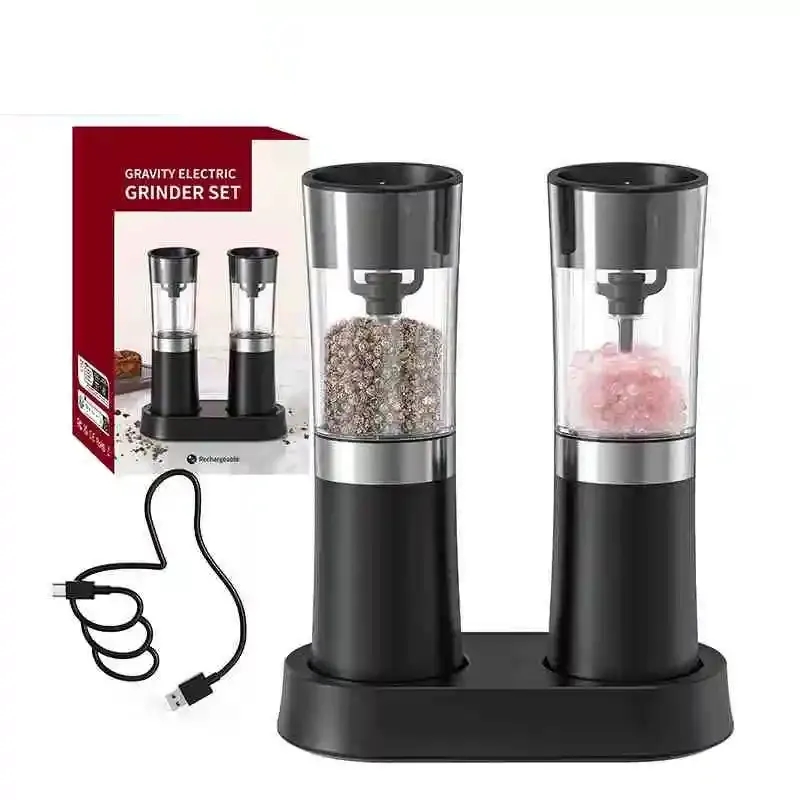 Gravity Rechargeable Salt Pepper Grinder with Charging Base 7