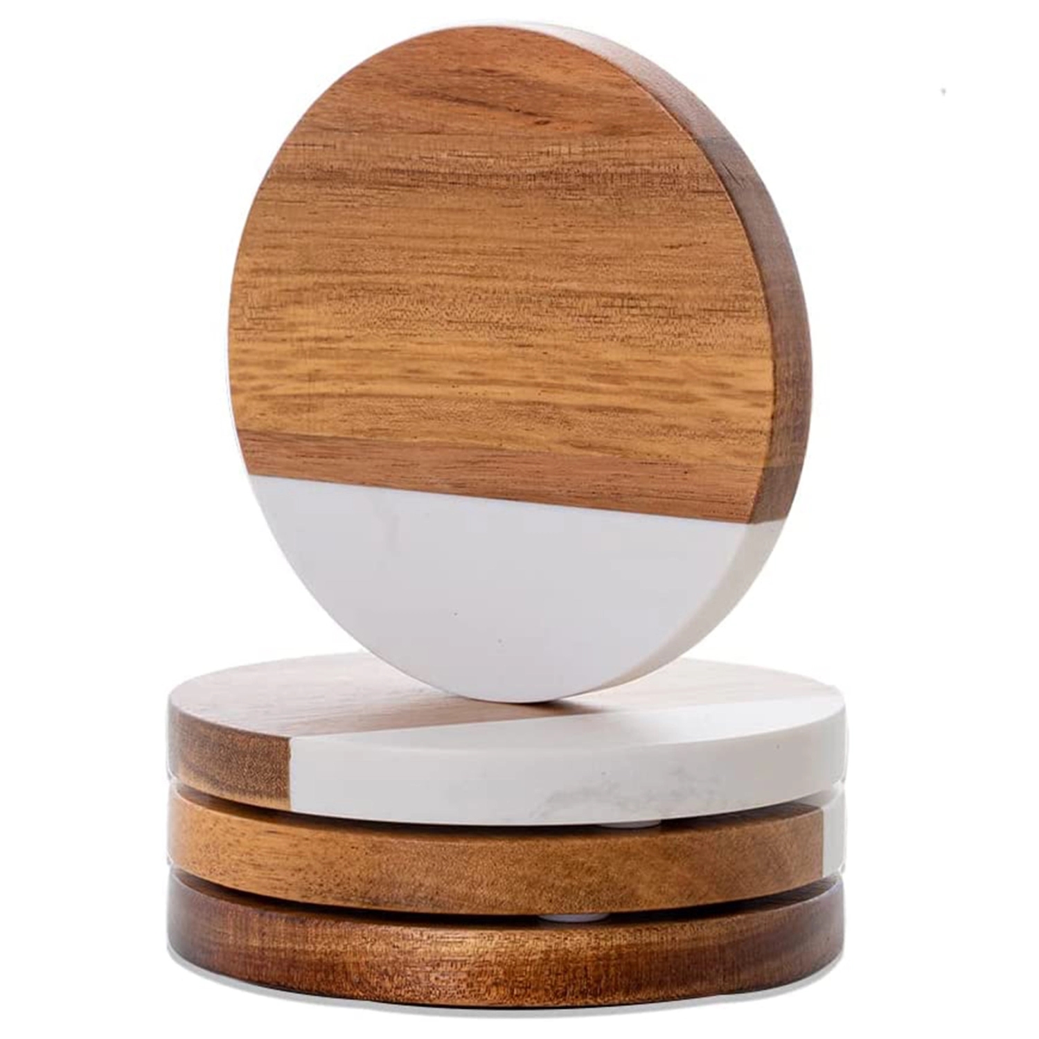 Round Acacia Wood And Marble Coaster 3