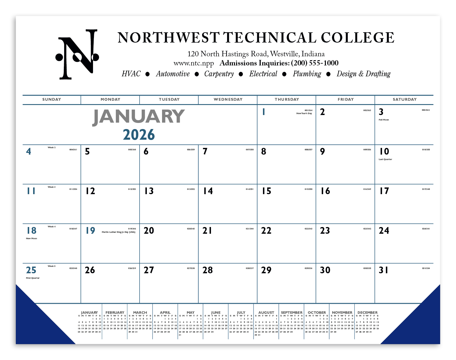 Triumph® Calendars Blue & Black Desk Pad with Vinyl Corners