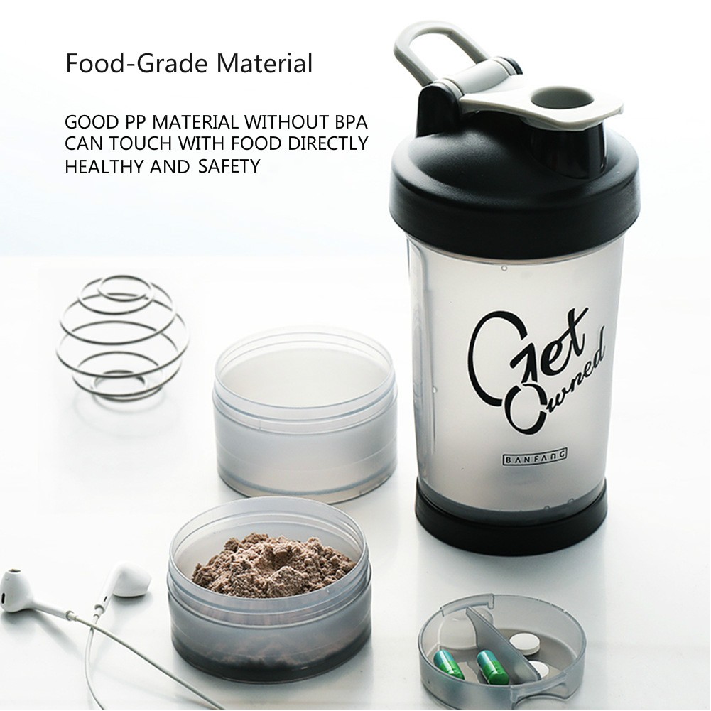 Double Bottom Box Gym Bpa Free Tritan Plastic Shaker Bottle Protein With Mixing Ball 2