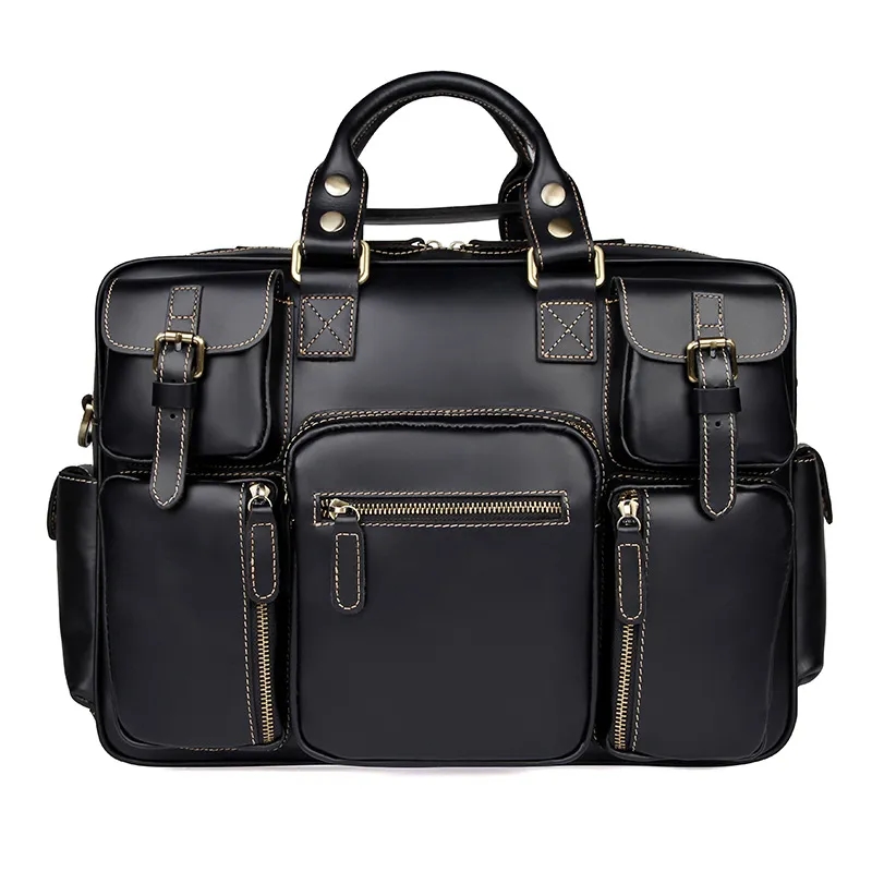 Custom Vintage Genuine Cowhide Briefcase Messenger Bag 7
