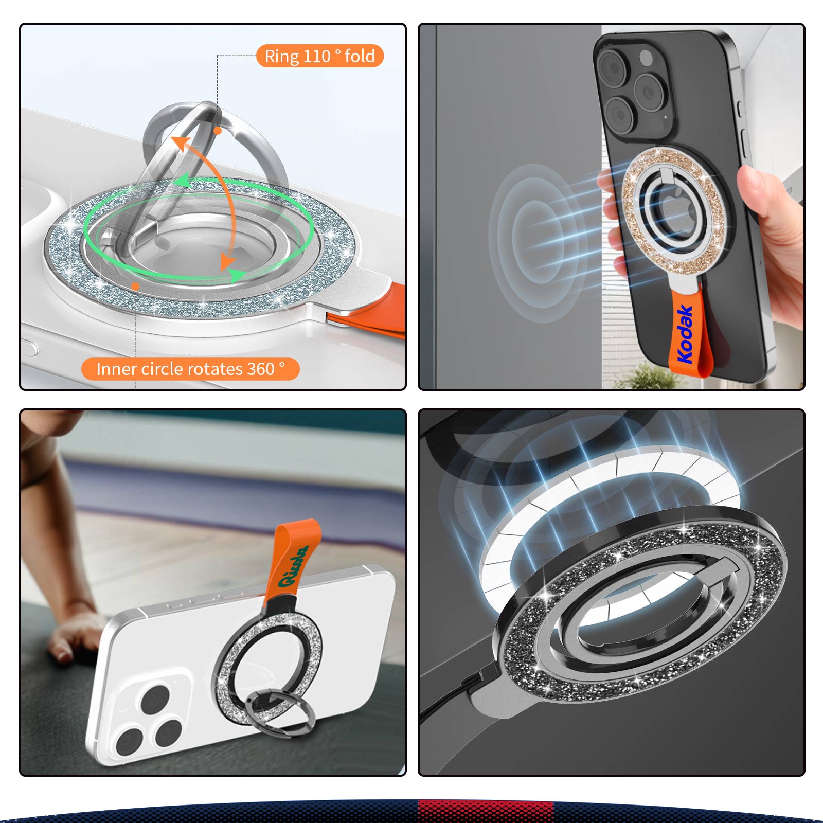 Wilkes DualMag Glitter Magnetic Phone Ring Holder 2