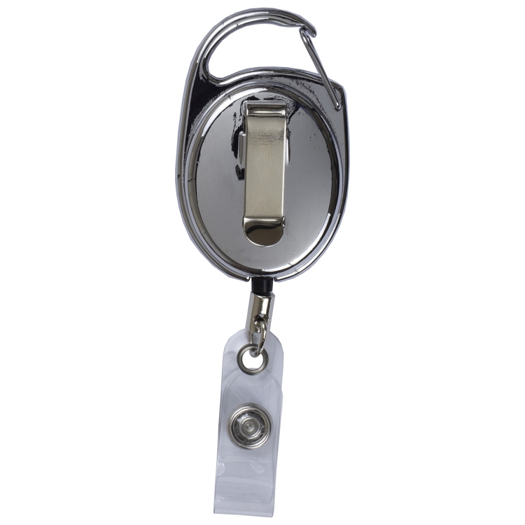 "Pataskala" 30" Cord Shiny Chrome Finish Solid Metal Retractable Badge Reel and Badge Holder with L 2