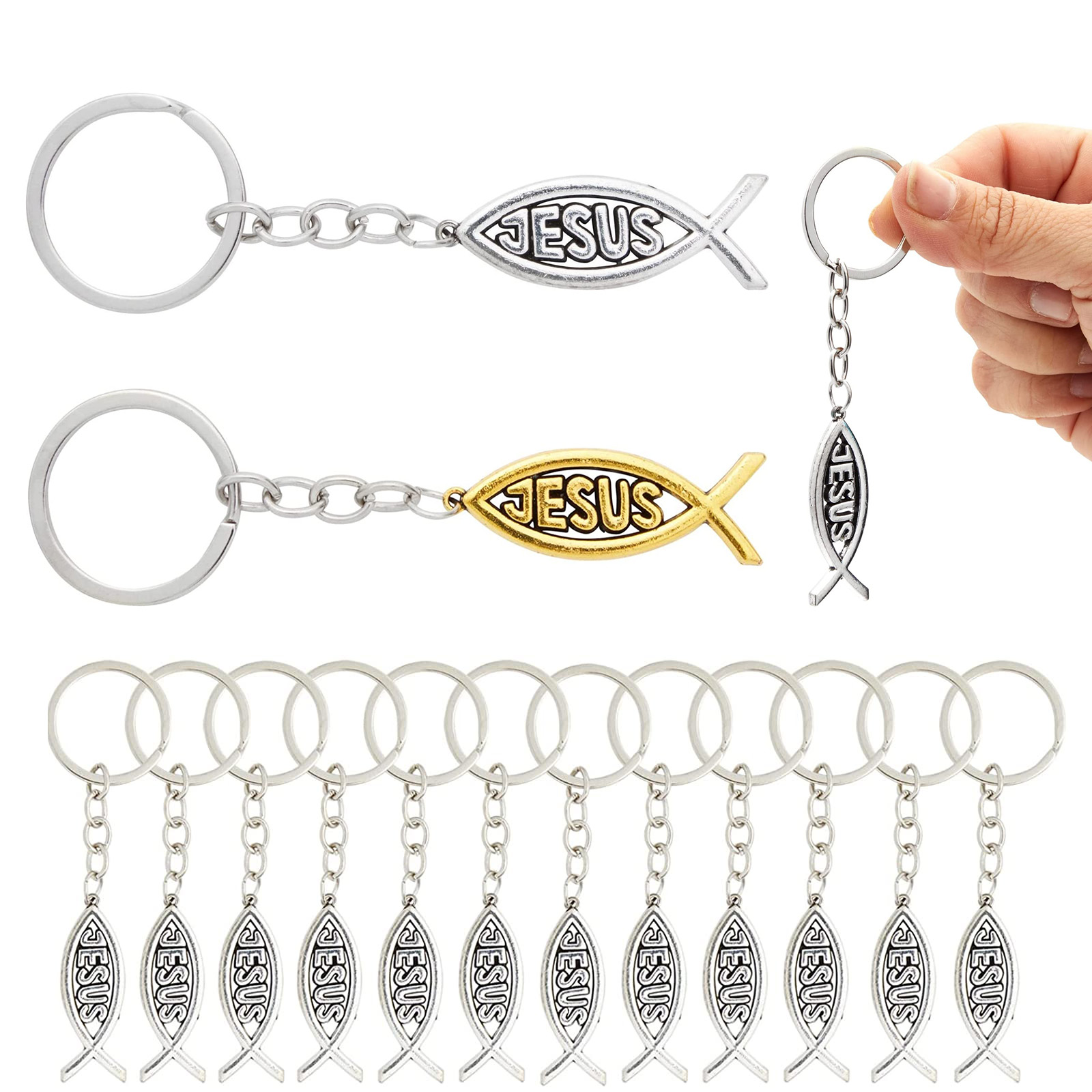 Metal Jesus Fish Keychains 2