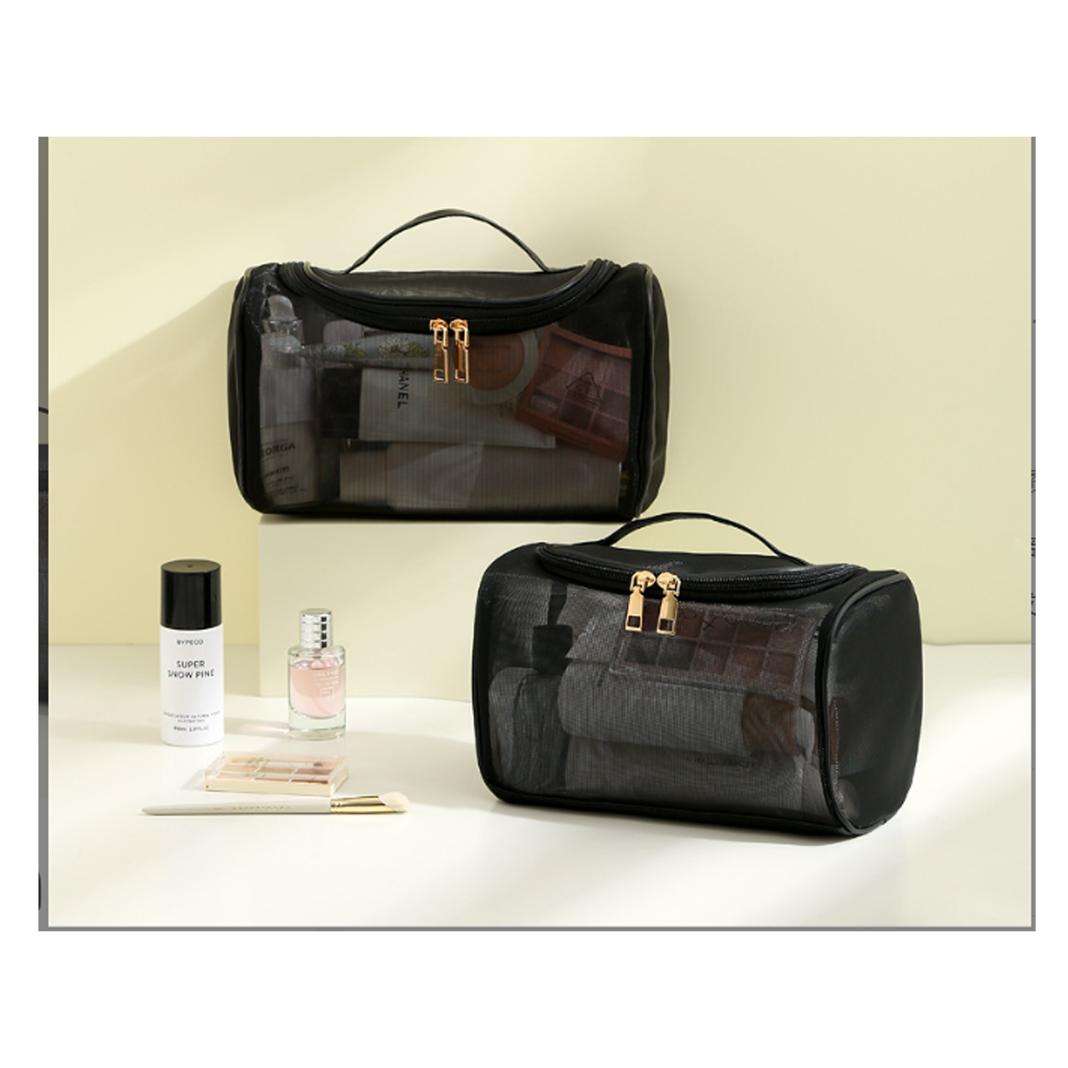 Large Capacity And Black Waterproof Mesh Makeup Bag 6