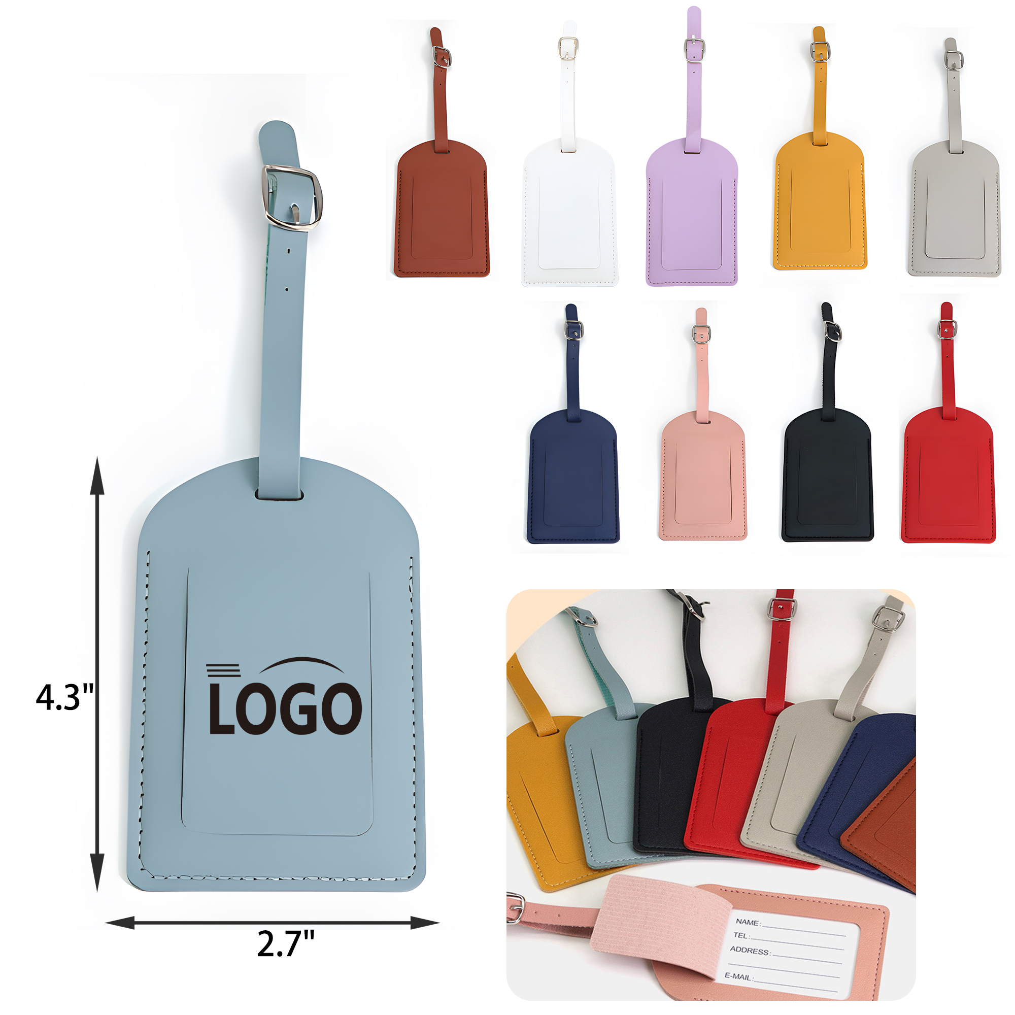 MOQ 50 PCS Stylish PU Leather Luggage Name Tag 11