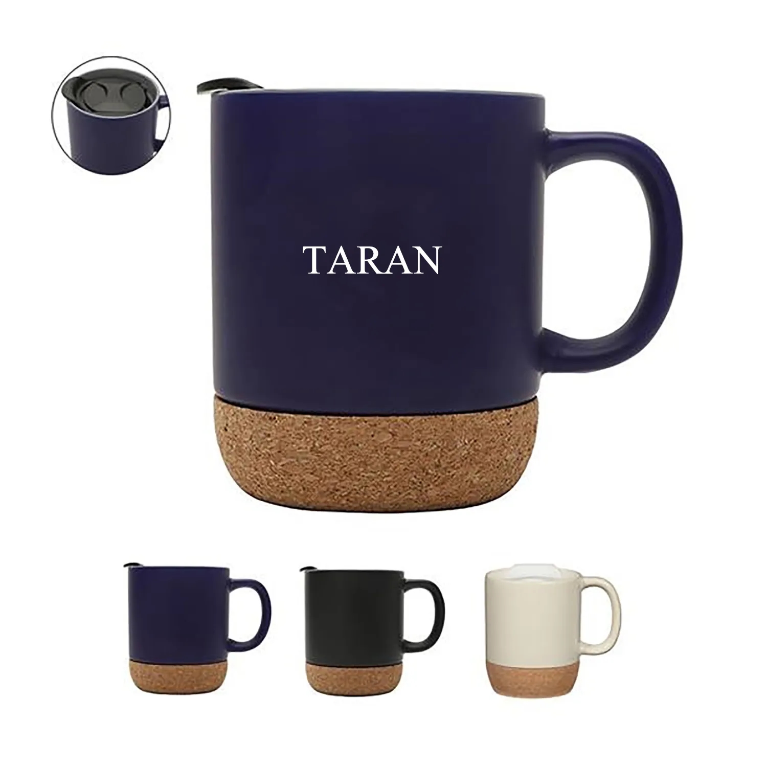 12oz Matte Cork Bottom Ceramic Coffee Mug With Lid 4